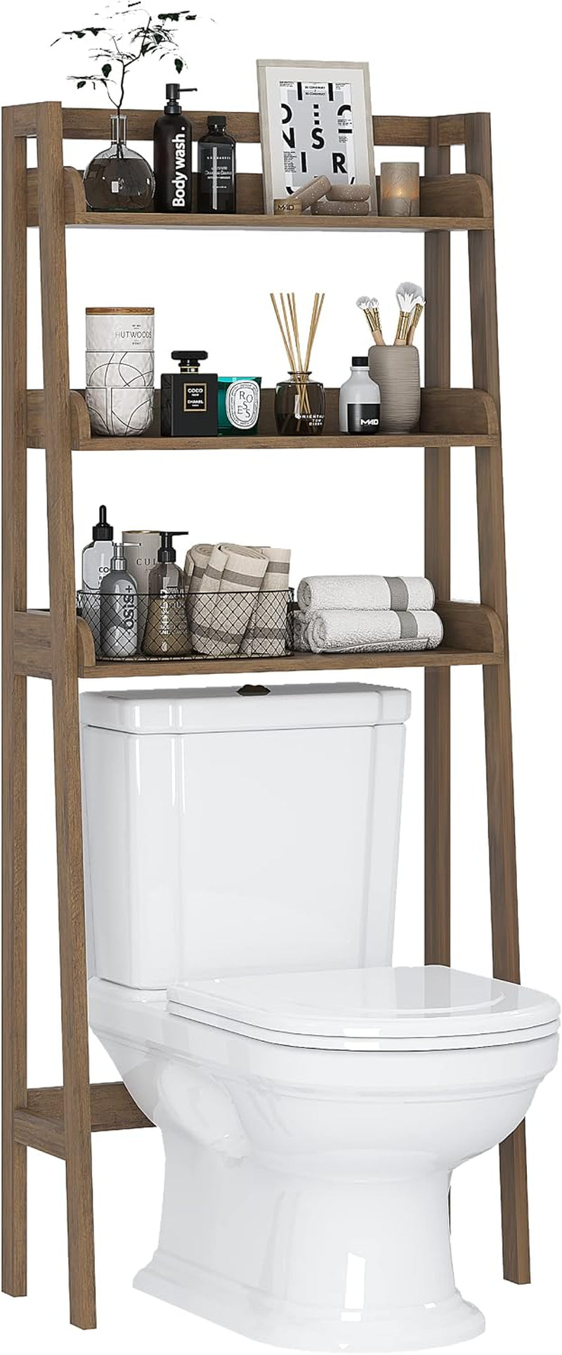 UTEX over Toilet Bathroom Organizer, 3-Tier Storage Shelf Rack, Wood Grain