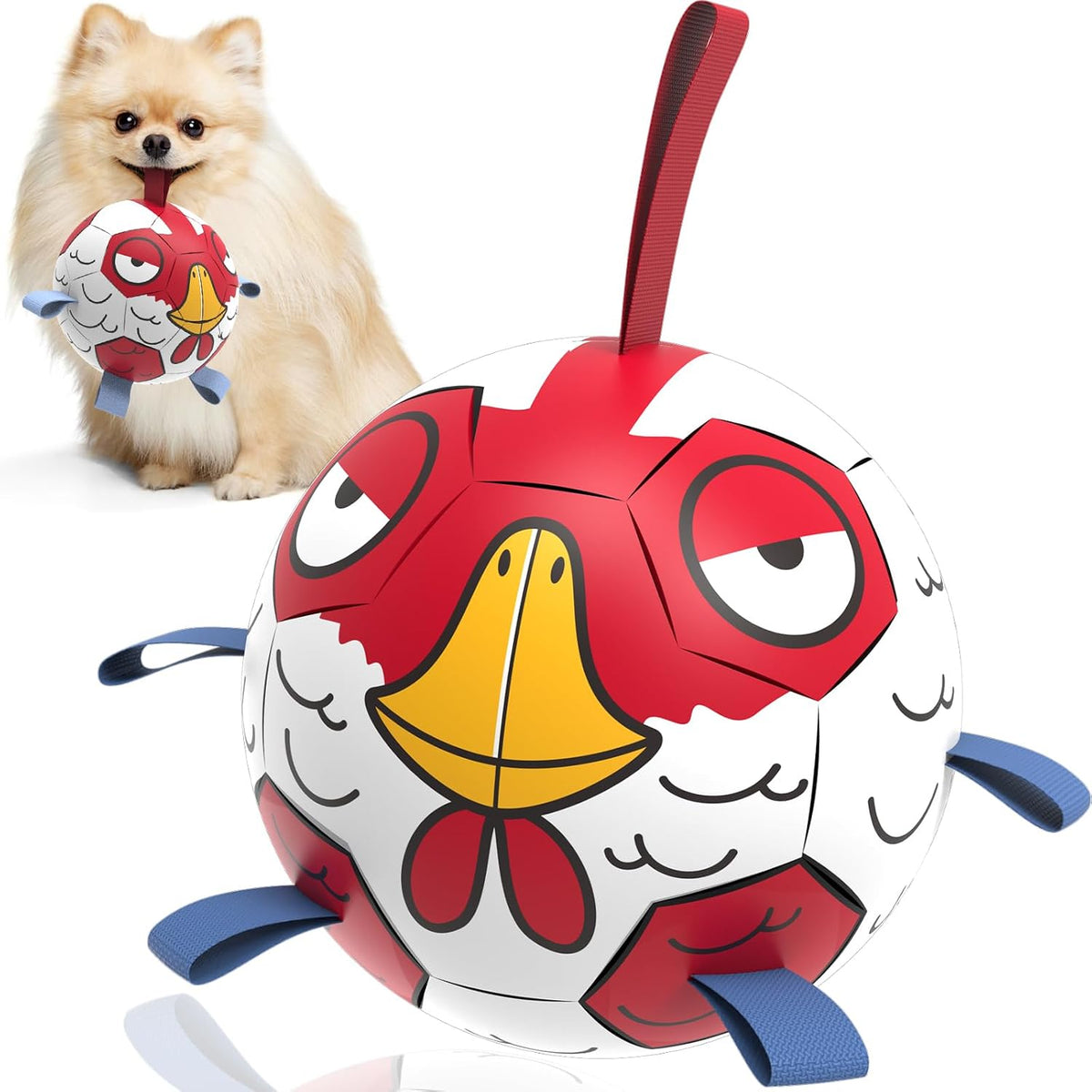 QDAN Dog Ball, Dog Soccer Ball Toy with Straps, outside Dog Toys,6 Inch