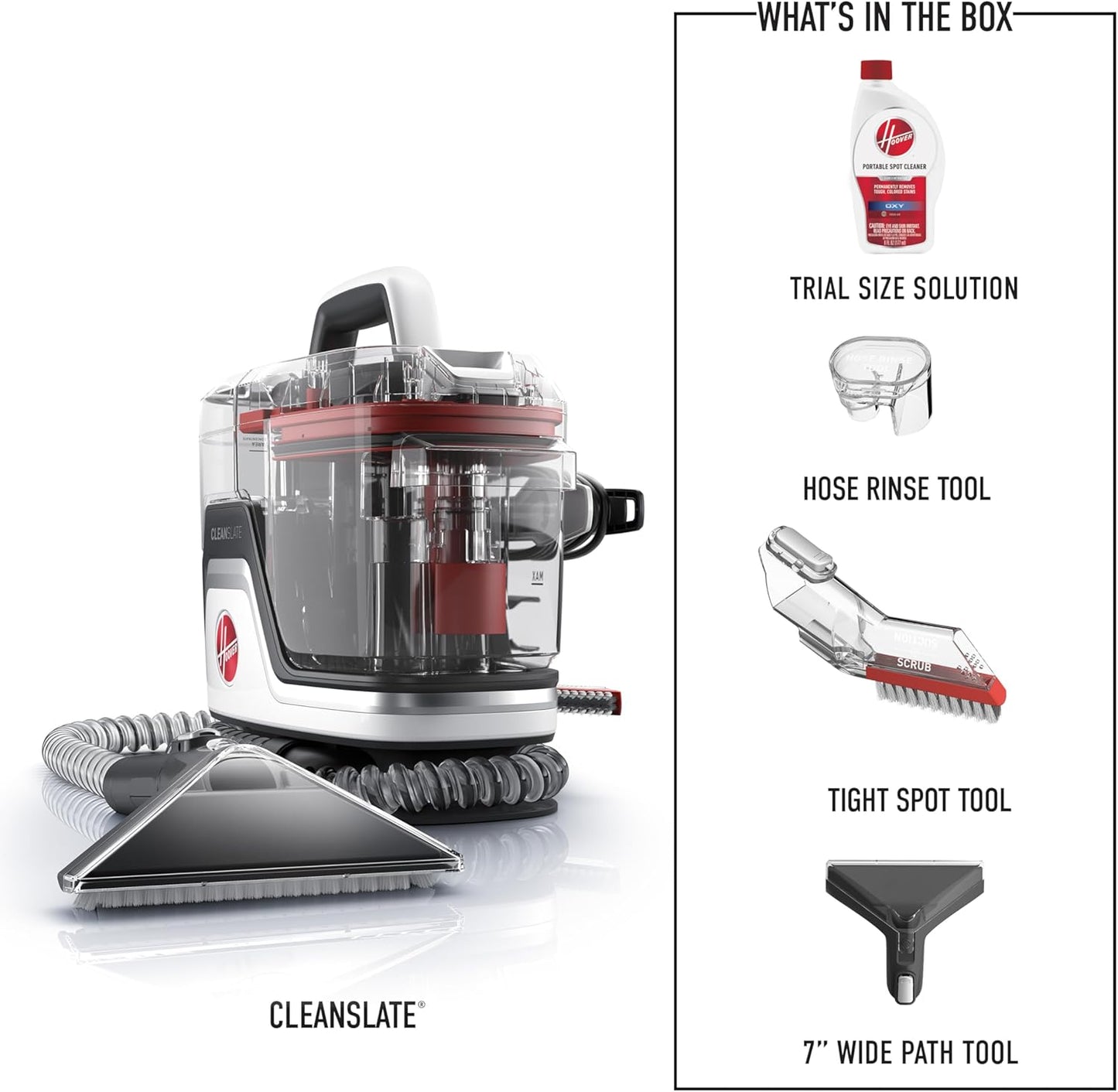 Hoover Cleanslate plus Portable Carpet + Upholstery Spot Cleaner Machine, Powerful Suction with Versatile Tools, Pet Stain Remover, Car and Auto Detailer, Pair with Hoover Carpet Cleaner Solution