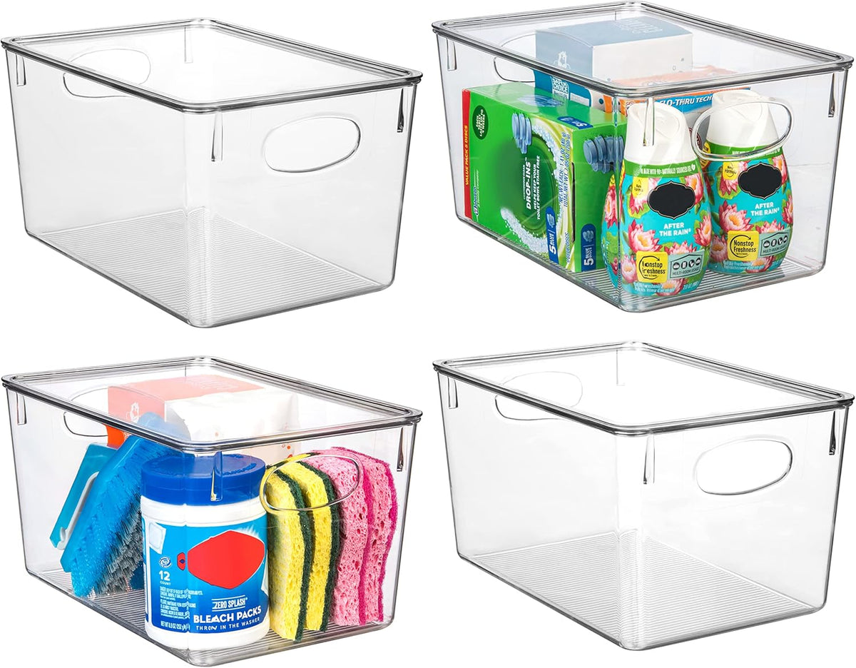 CLEARSPACE Plastic Storage Bins with Lids – Perfect Kitchen Fridge Organizer, Pantry Organization, Cabinet Organizers (4 Pack)