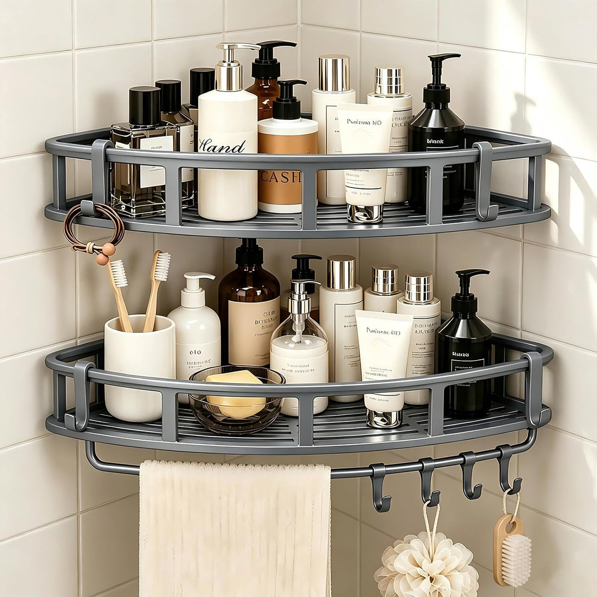 Shower Caddy Hanging 2 Pack, Rustproof Adhesive Corner Shower Shelves
