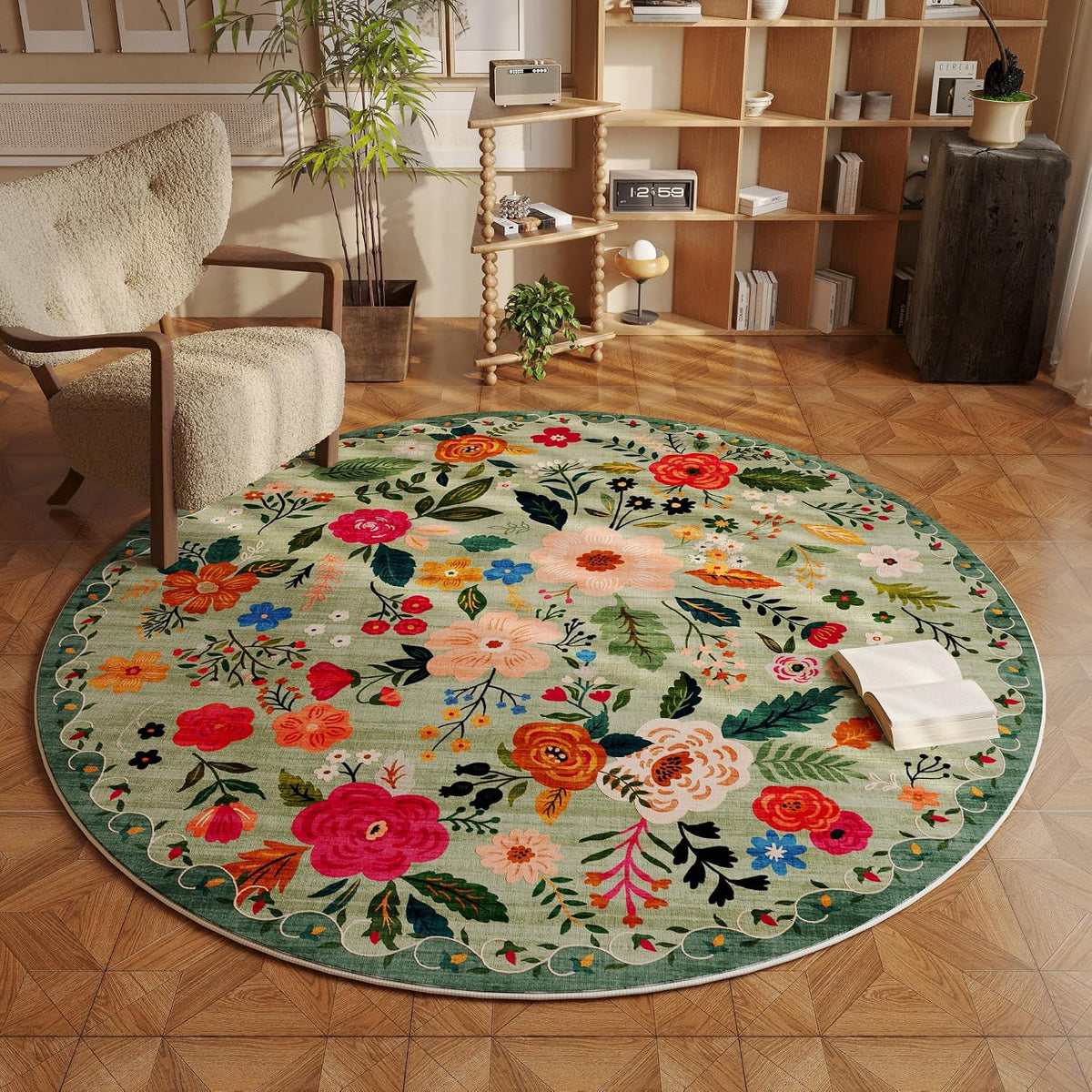 Rugcomf round Area Rug 4Ft Washable, Green