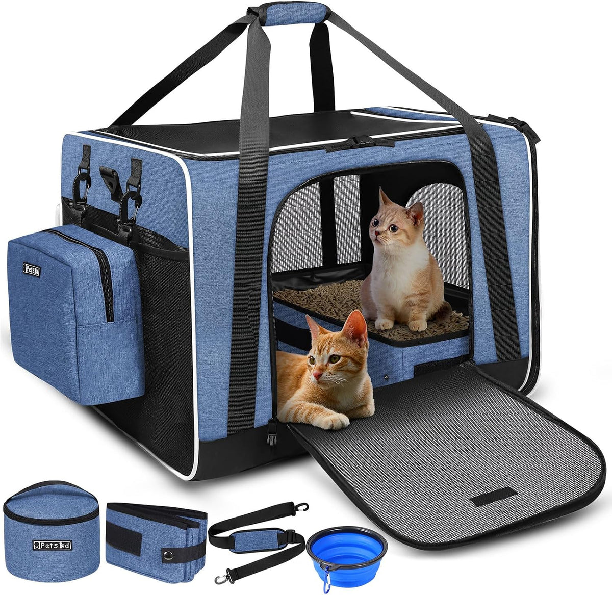 Extra Large Cat Carrier with Litter Box for Car Travel, Blue