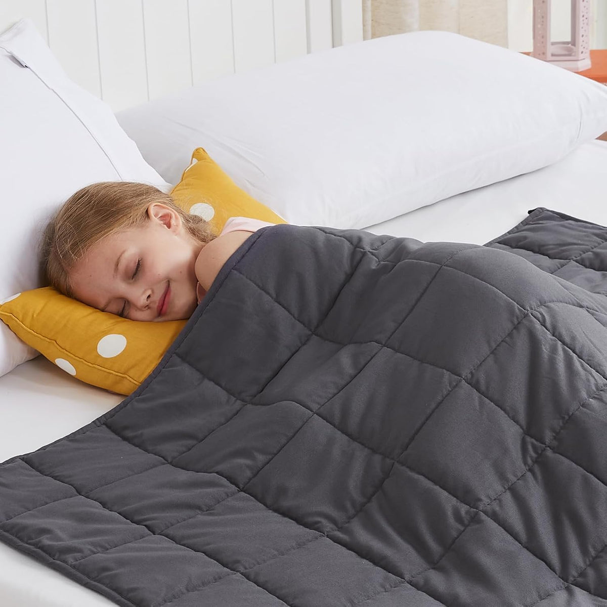 Weighted Blanket (7Lbs, 40"X 60", Grey) Heavy Blanket for 60-80Lbs, Weighted Blanket for Cooling & Heating with Premium Glass Beads, Thick Blanket All-Season