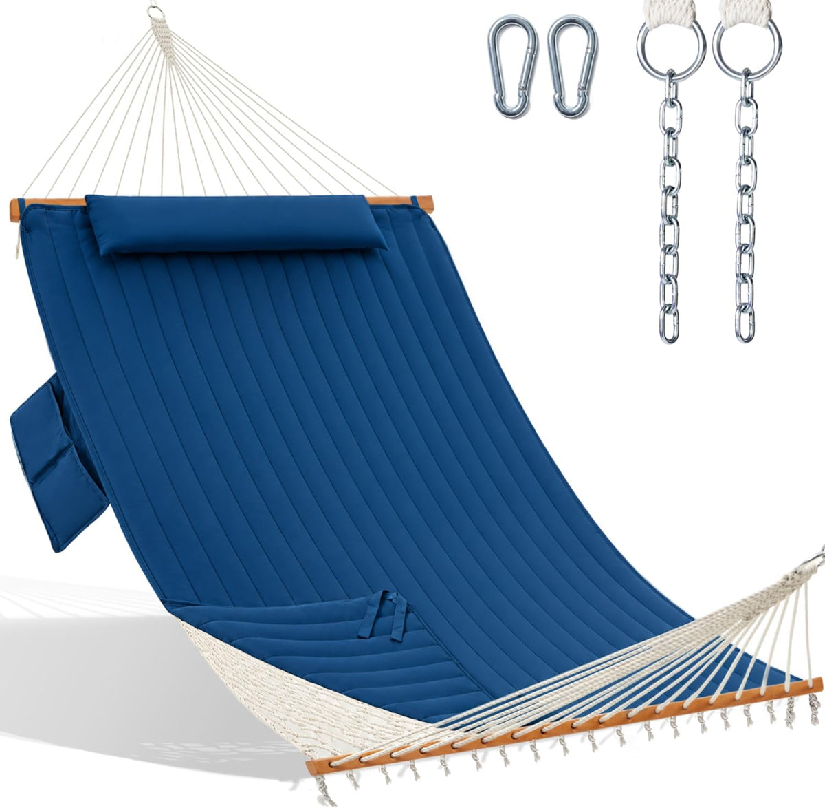 GAFETE 12FT 2 Person Handwoven Rope Hammock for outside with Removable Pad