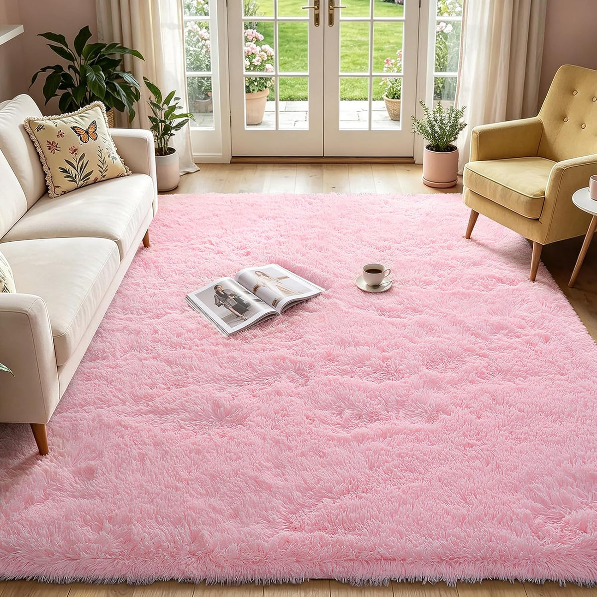 Shag Area Rugs for Bedroom Living Room,4X6 Ultra Soft Fluffy Area Rugs for Dorm,Indoor Carpet Plush Rugs for Living Room Home Decor,Pink