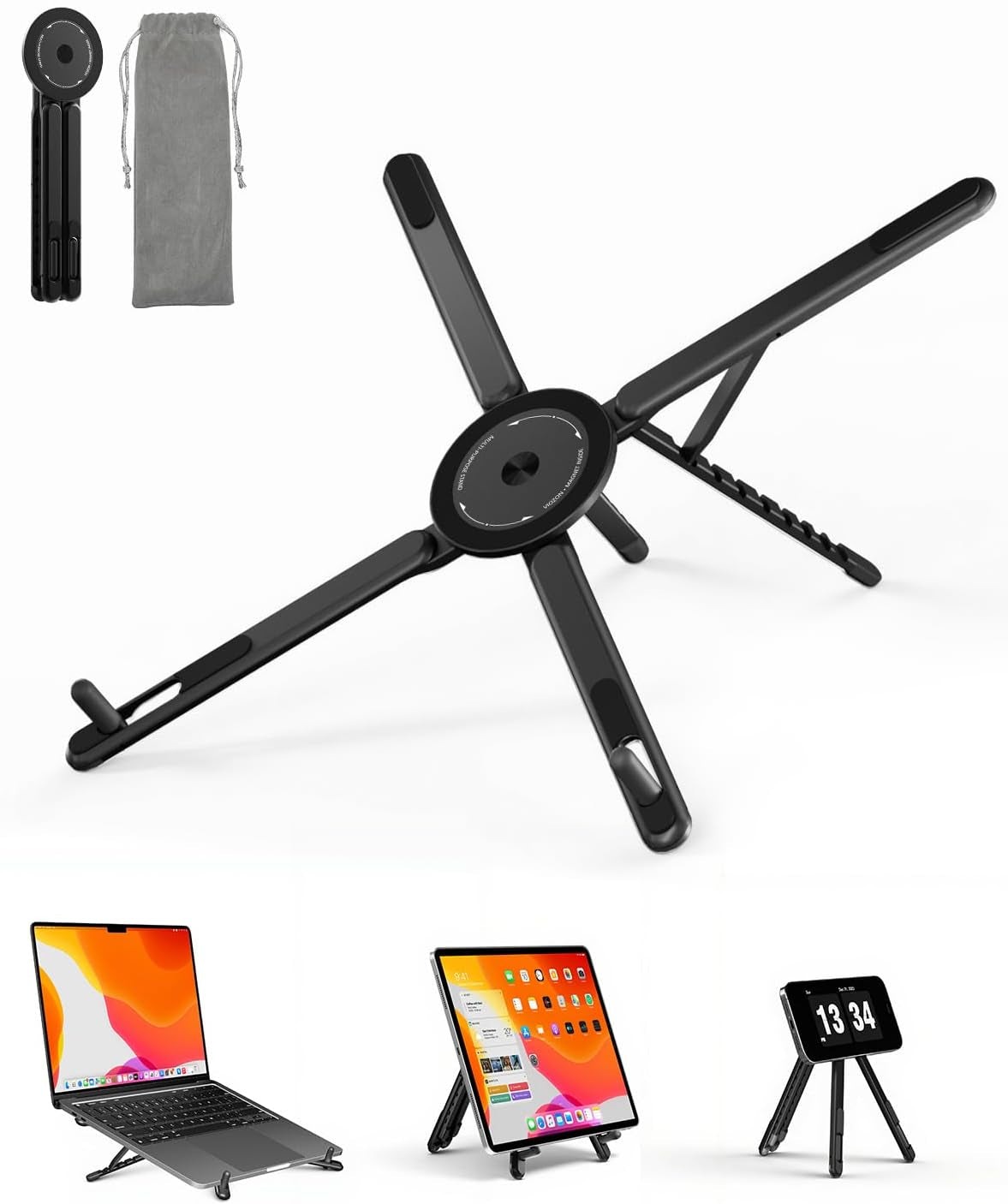 Viozon Portable Laptop Stand for Desk, Foldable Adjustable Computer Riser with Magnetic Phone Holder, Aluminum Laptop Stand for 10–16” Laptops & 4–13” Phones/Tablets (B)