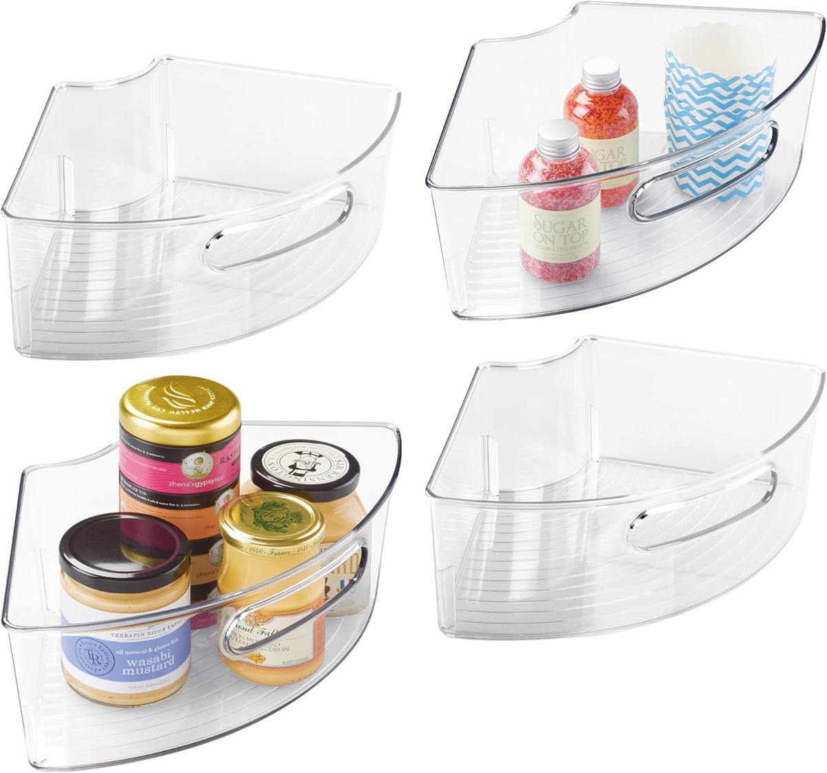 Idesign Lazy Susan 1/4 Wedge Bin with Handle, Set of 4, Clear