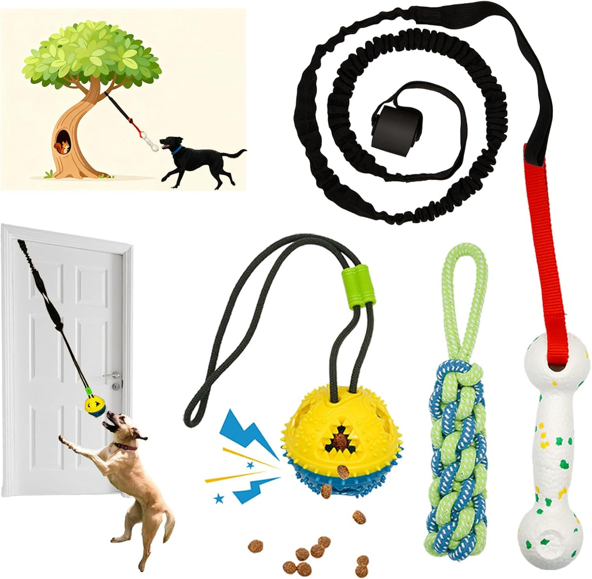 Dog Door Bungee Tug Toy, 4 Pieces Hanging Tug of War Rope for Dog Self Play