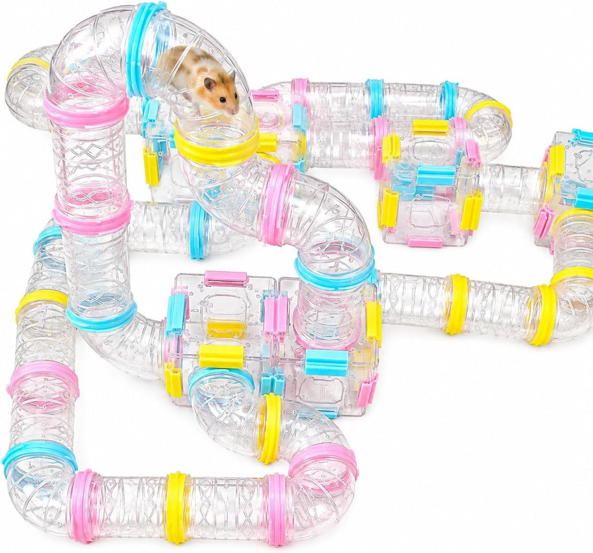 94 Pcs DIY Hamster Tunnel Tube Set, Clear Small Animal Cage Tube Kit Can Easy Viewing, 2-Inch Diameter Exercise Playground for Dwarf Hamsters, Mice & Gerbils