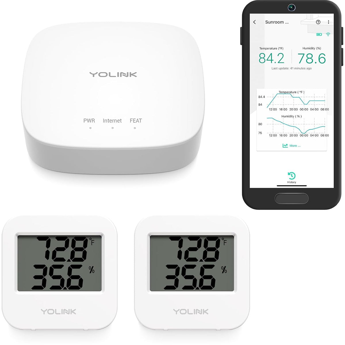 Yolink Indoor Temperature and Humidity Sensor Kit: 2-Pack + Hub