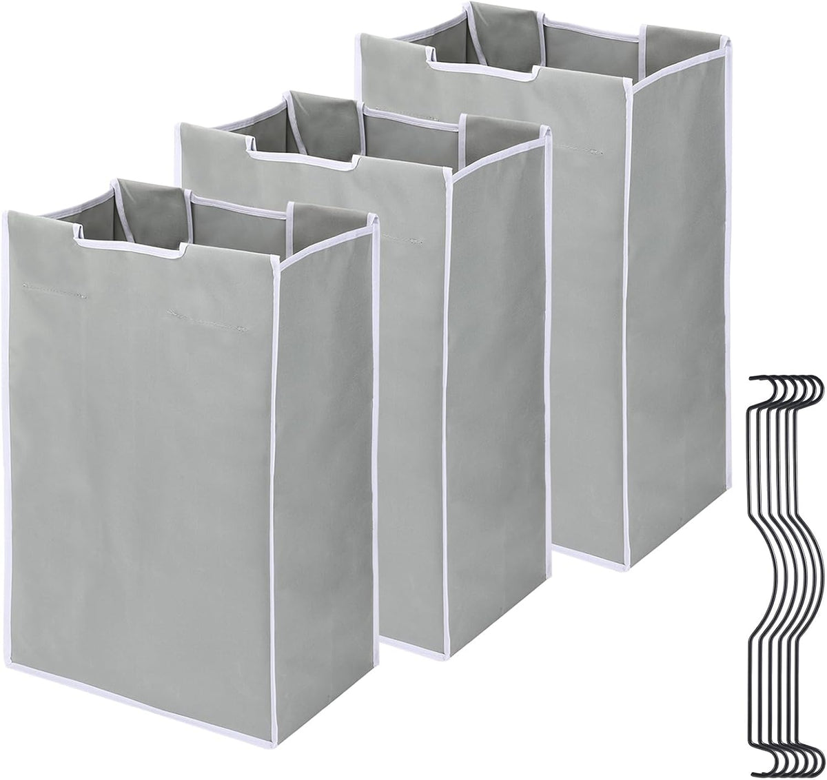 3 Bag Laundry Sorter Replacement Bags, Augot Large Hamper Cart Removable Replacement Bags with 6Pcs Hangers and Carry Handle, Laundry Organizer Storage Case 21"H×15"L×9"W