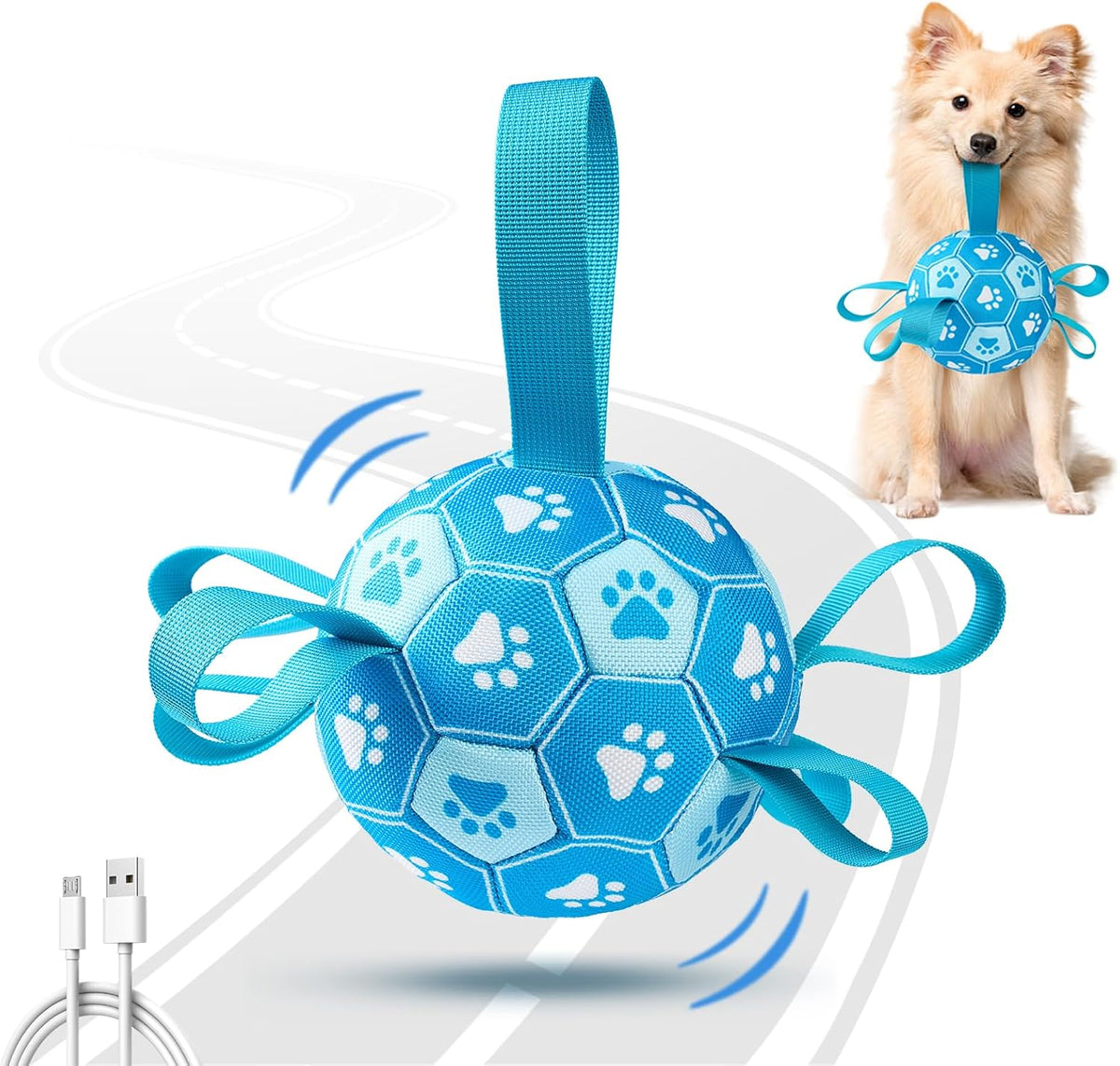 Interactive Dog Toys Dog Soccer Ball to Keep Them Busy,Durable Automatic Moving Jumping Dog Balls with Straps for Small/Medium/Large Dogs, USB Rechargeable,Not for Aggressive Chewers (Blue)