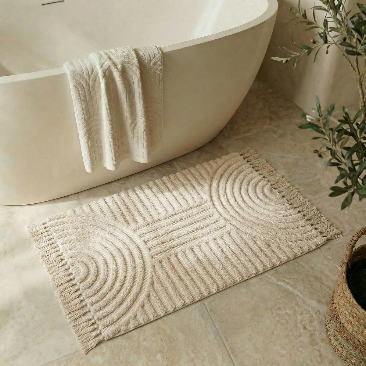 KIBAGA Beautiful Boho Rug with Tassels for Bathroom - Soft 2X3 Ft Cotton