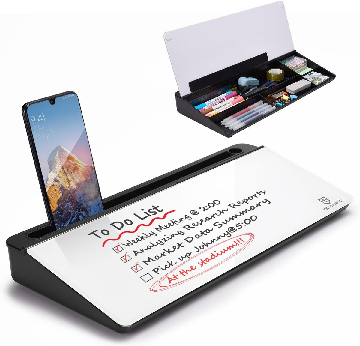 Desktop Whiteboard Dry-Erase-Board - Computer Keyboard Stand White Board Surface Pad with Drawer, Desk Organizers with Accessories for Office, Home, School Supplies - Black