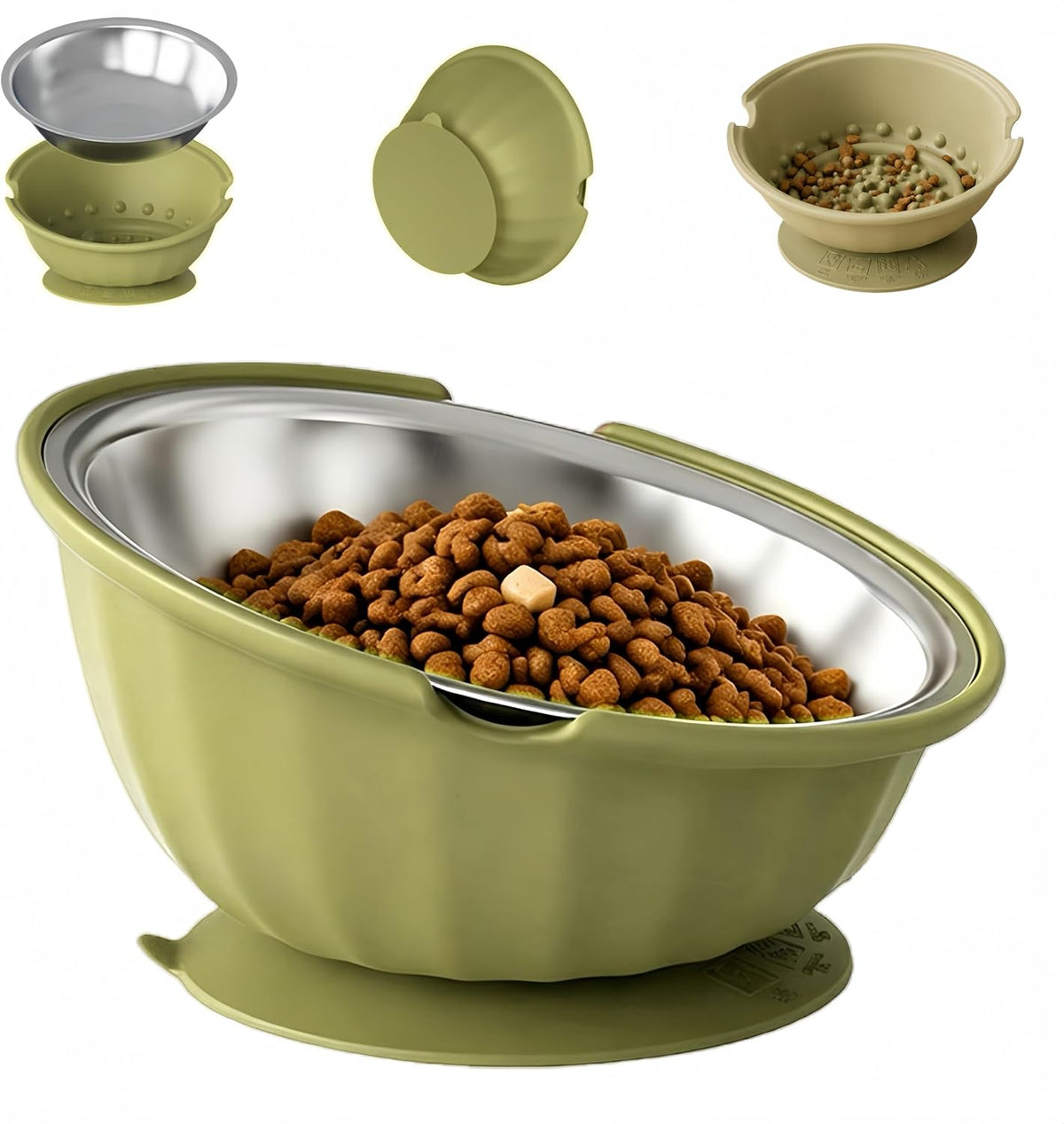 2 in 1 Tilted Pet Feeding Bowl & Slow Feeder Bowl with Suction Cup