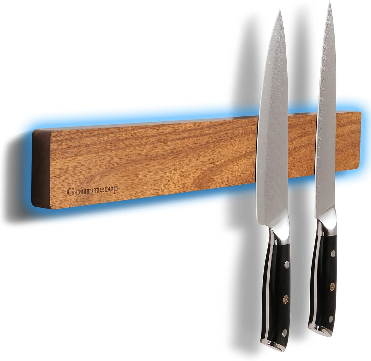 Gourmetop Magnetic Knife Holder for Wall 16”, Acacia Wood, No Drill Fridge
