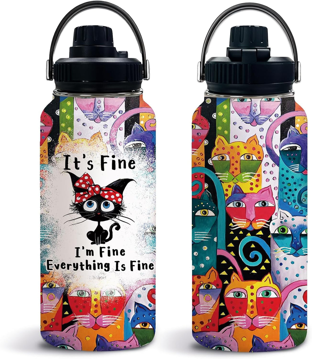 Cat 32Oz Water Bottle, with Handle & Lid Bottle, Insulated Cup