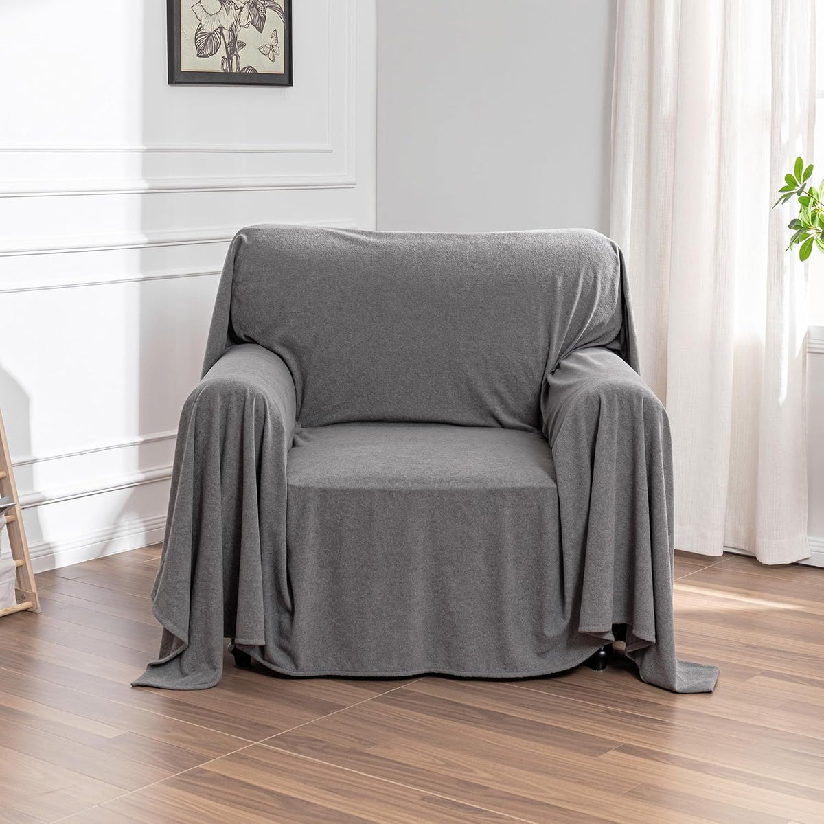 MEETSKY Chair Cover Cat Scratch Proof Recliner Chair Covers, Oversized Armchair Sofa Covers Washable Sofa Slipcover for Single Couch, Soft Small Couch Slipcover for Pets Dogs, 71" X 91", Grey