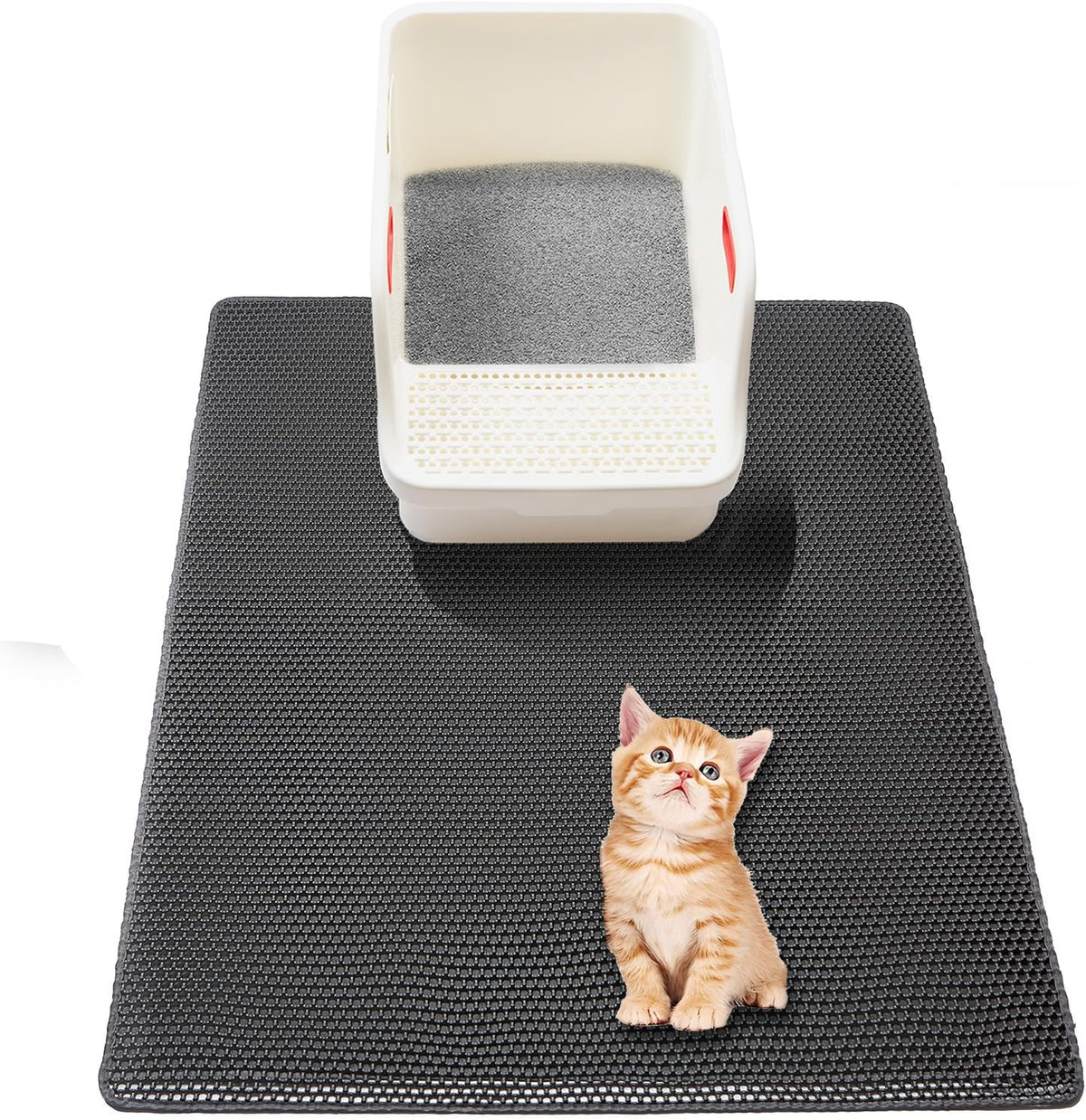 Large Cat Litter Box Mat,35"X 25" Litter Trapping Mat for Indoor Cat, Litter Box Mat for Floor, 2 Layer Litterbox Catcher Rug for Kitty Pet,Waterproof Urine Proof, Clean Easily, Non-Slip