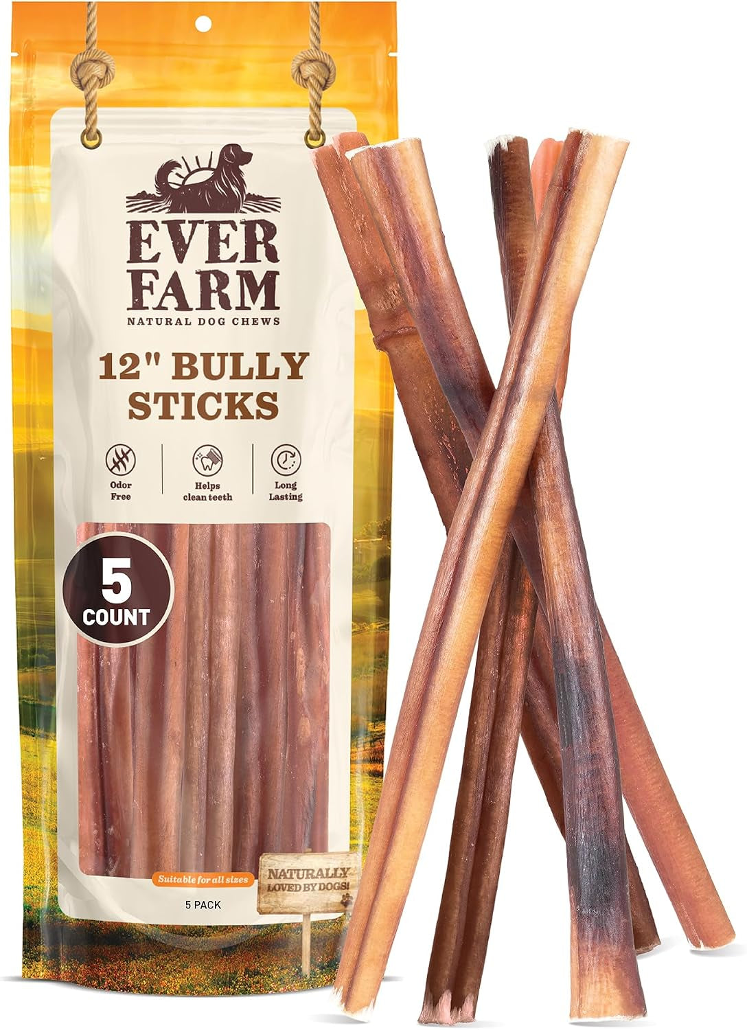 Pet Odor-Free Standard Bully Sticks (12", 5 Count)