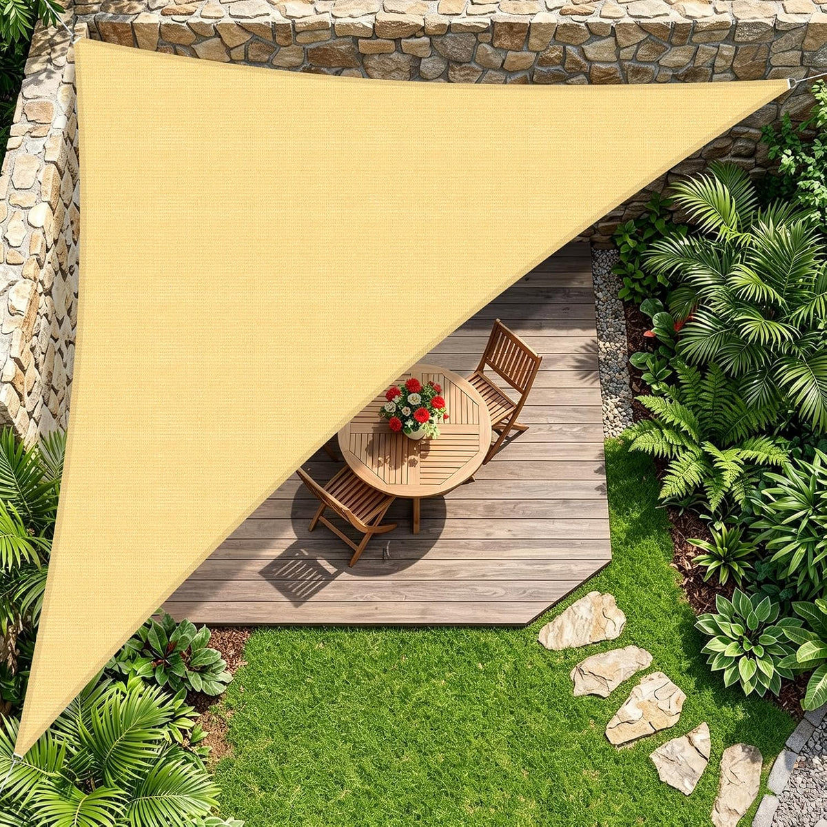 Amagenix 14'X14'X19.8' Sun Shade Sail Triangle Curved Edge Sand