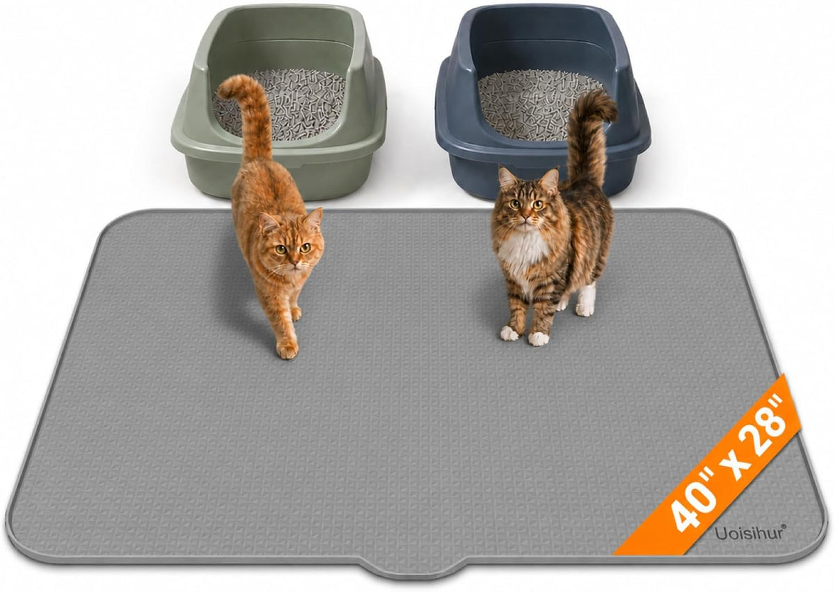 Cat Litter Mat, XL 40 X 28 in Large Silicone Litter Box Mat, Gray