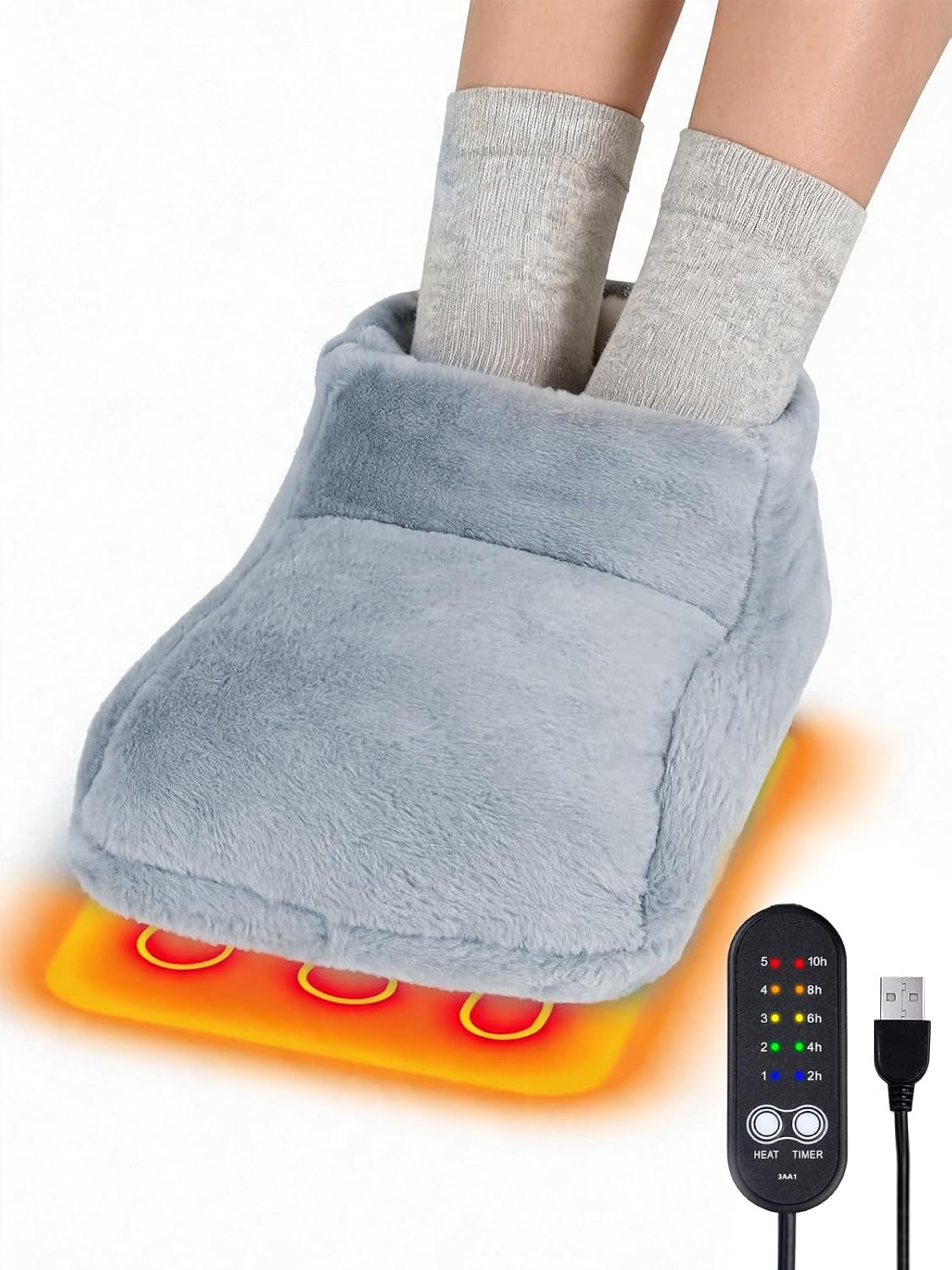 USB Electric Foot Heating Pad Soft Plush Thick Winter Warmer Heated Boots