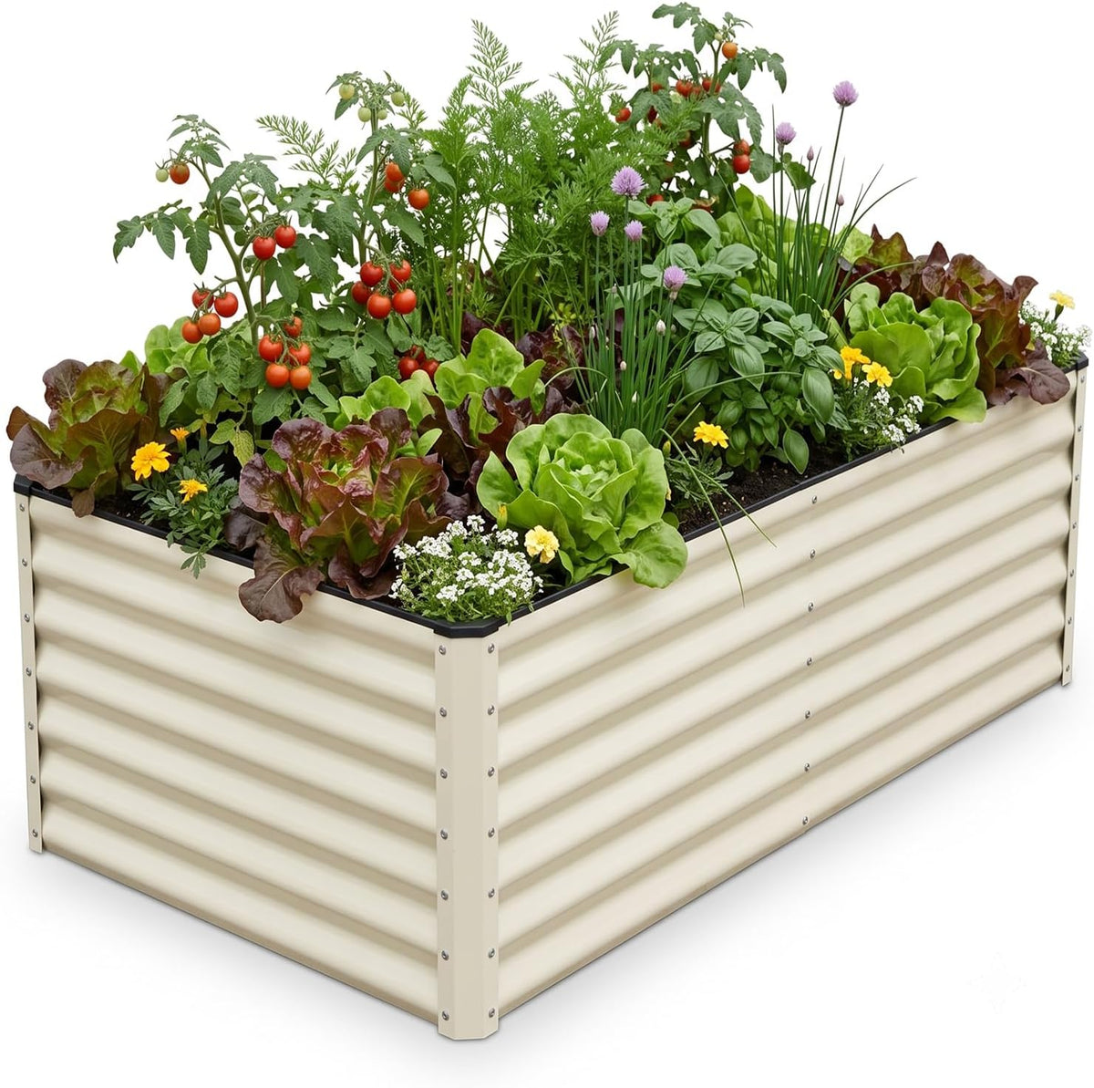 Snugniture Galvanized Raised Garden Bed 6X3X2Ft Outdoor Large Metal Planter Box Steel Kit for Planting Vegetables, Flowers, Beige White