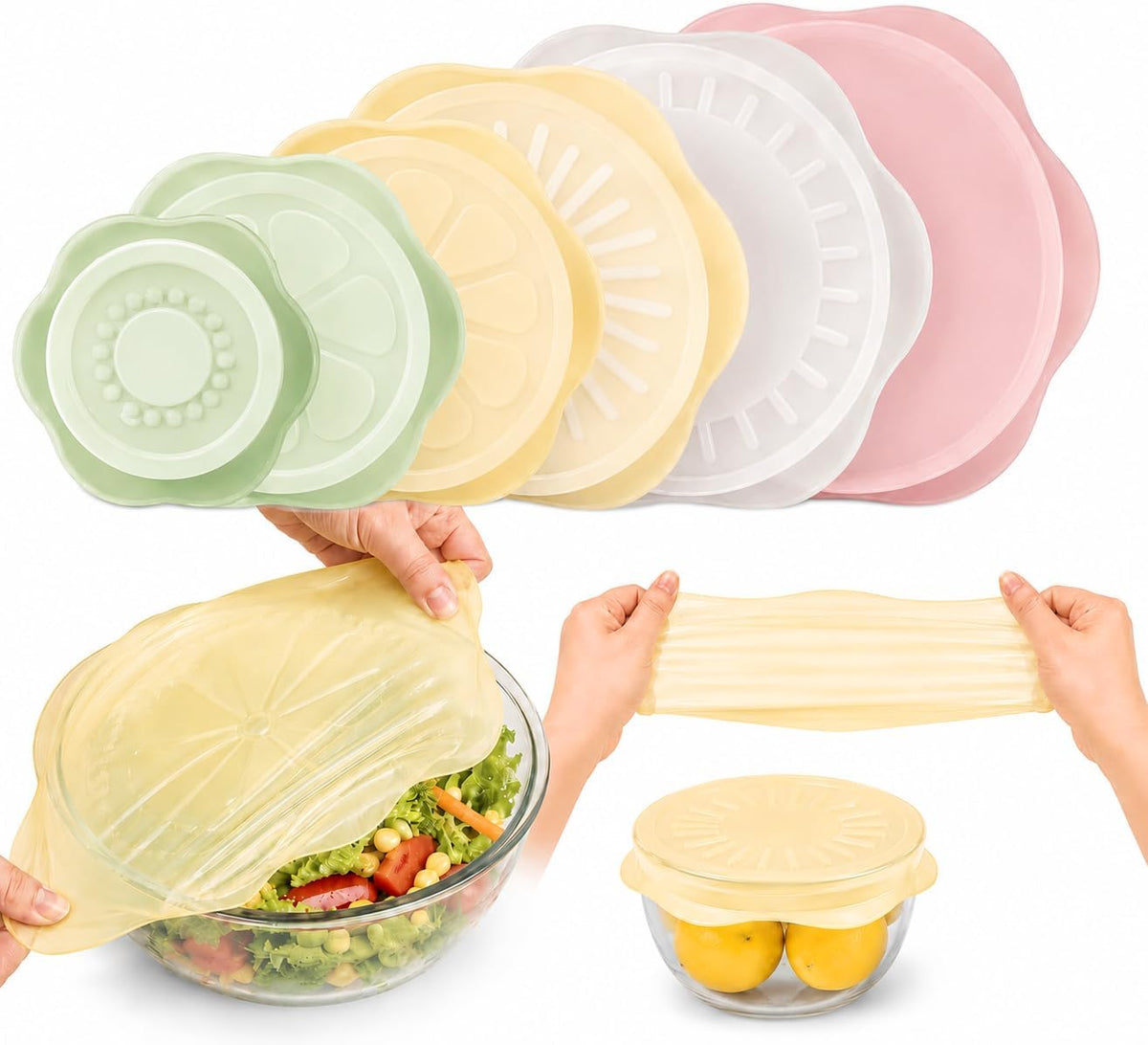 Silicone Bowl Covers – Stretch Lids (6 Pack) – Reusable Food Storage Covers for Bowls, Cups & Containers – Airtight, Leakproof, BPA Free, Eco-Friendly – Microwave, Freezer & Dishwasher Safe