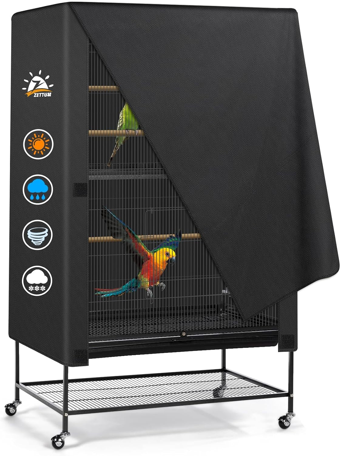 Zettum Bird Cage Cover - 600D Bird Cage Covers for Night Heavy Duty & Waterproof, Fade-Resistant Pet Bird Cage Cover Accessory for Parakeet, Parrot, Cockatiel and More Finches - 33 X 23 X 40 Inch