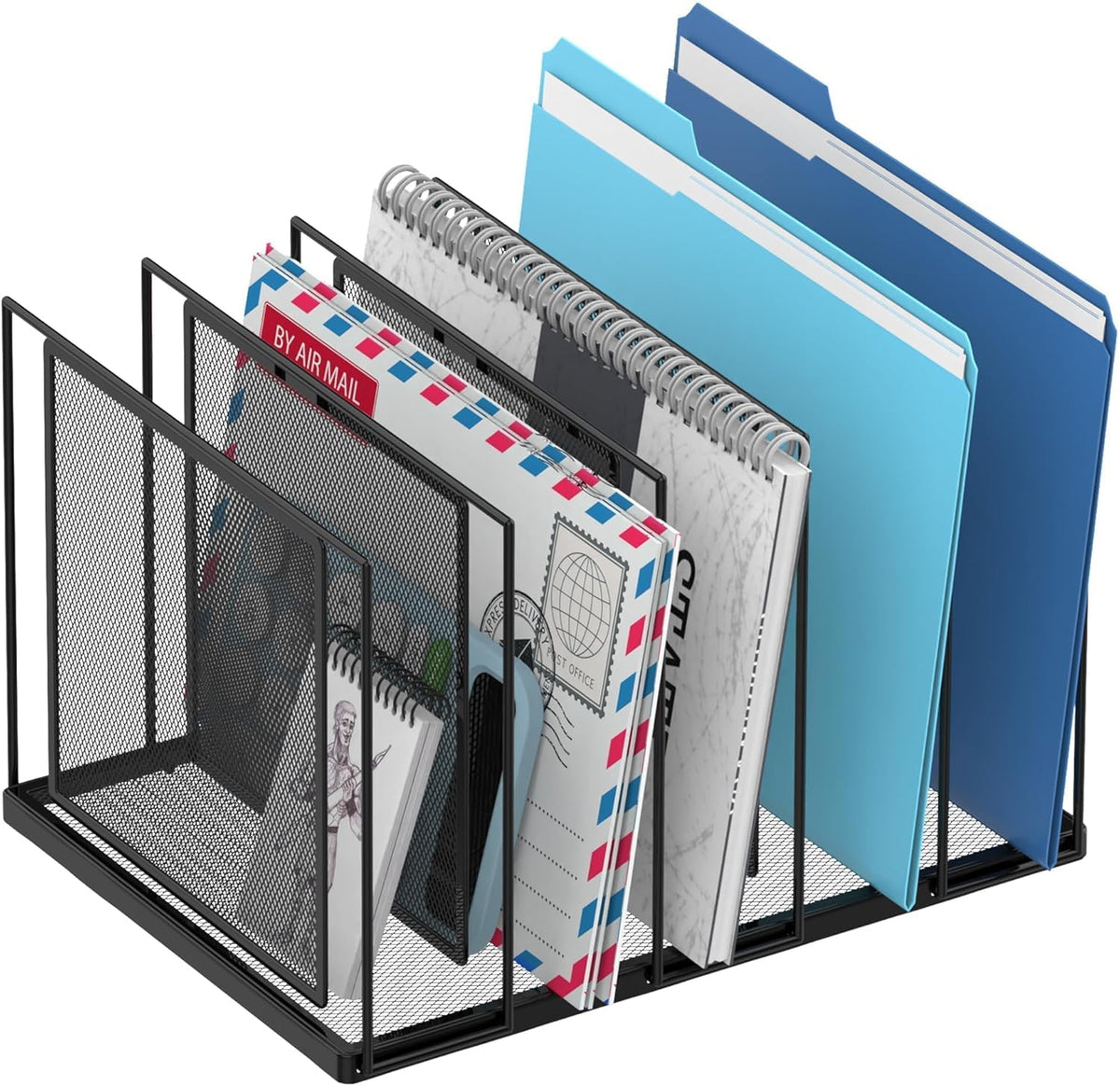 File Organizer for Desk, 5-Section Vertical File Sorter, Paper Holder Organizer Standing Metal File Folder for Office Home Classroom, Black