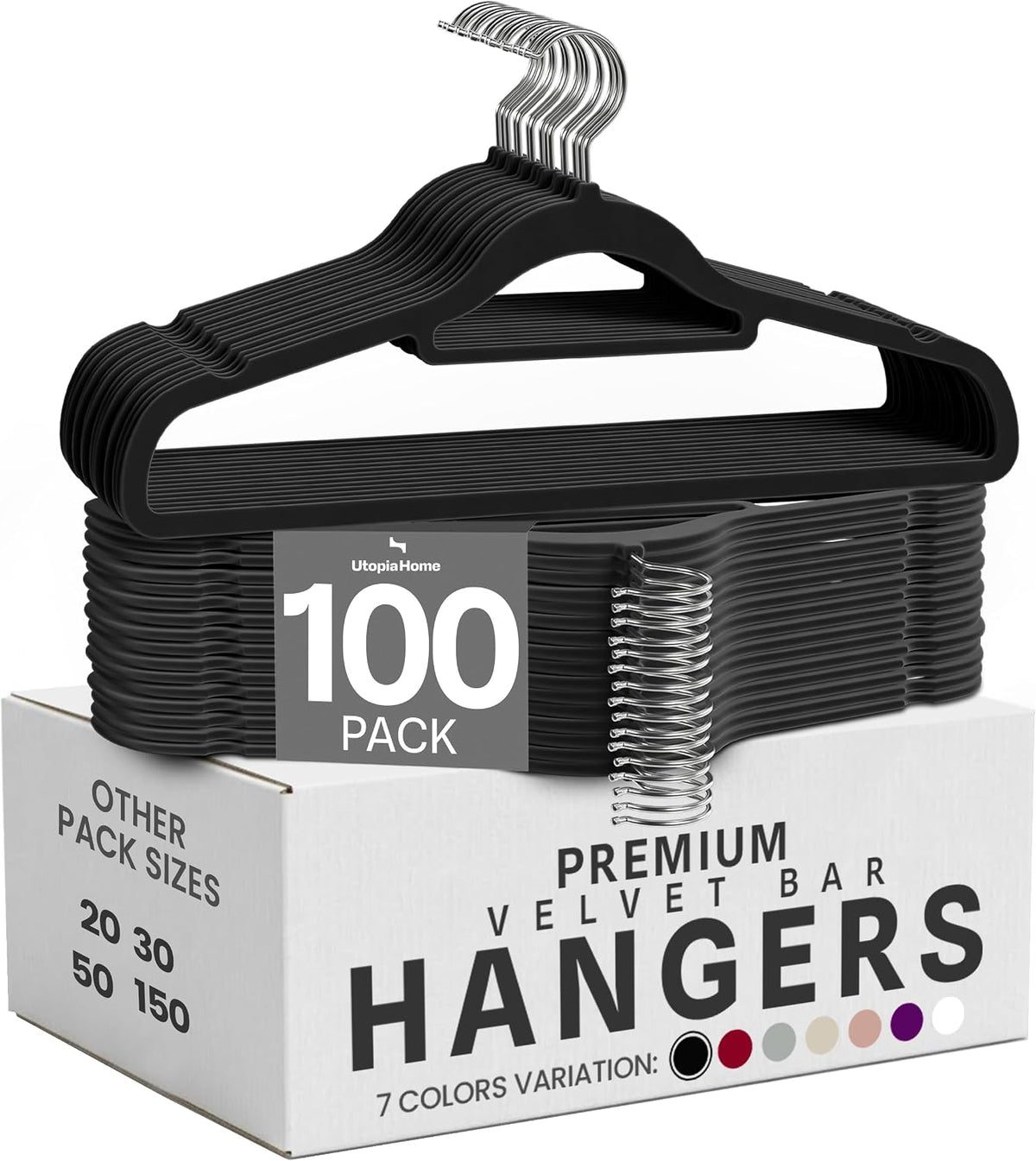 Utopia Home Velvet Hangers 100 Pack – Premium Hangers with Tie Bar - Black
