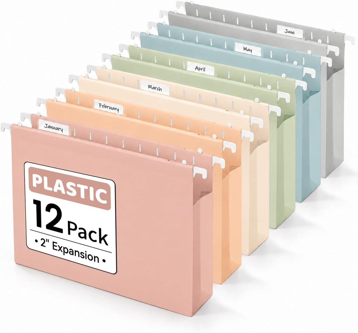 Sooez Extra Capacity Plastic Hanging File Folders, 2" Expansion Folders
