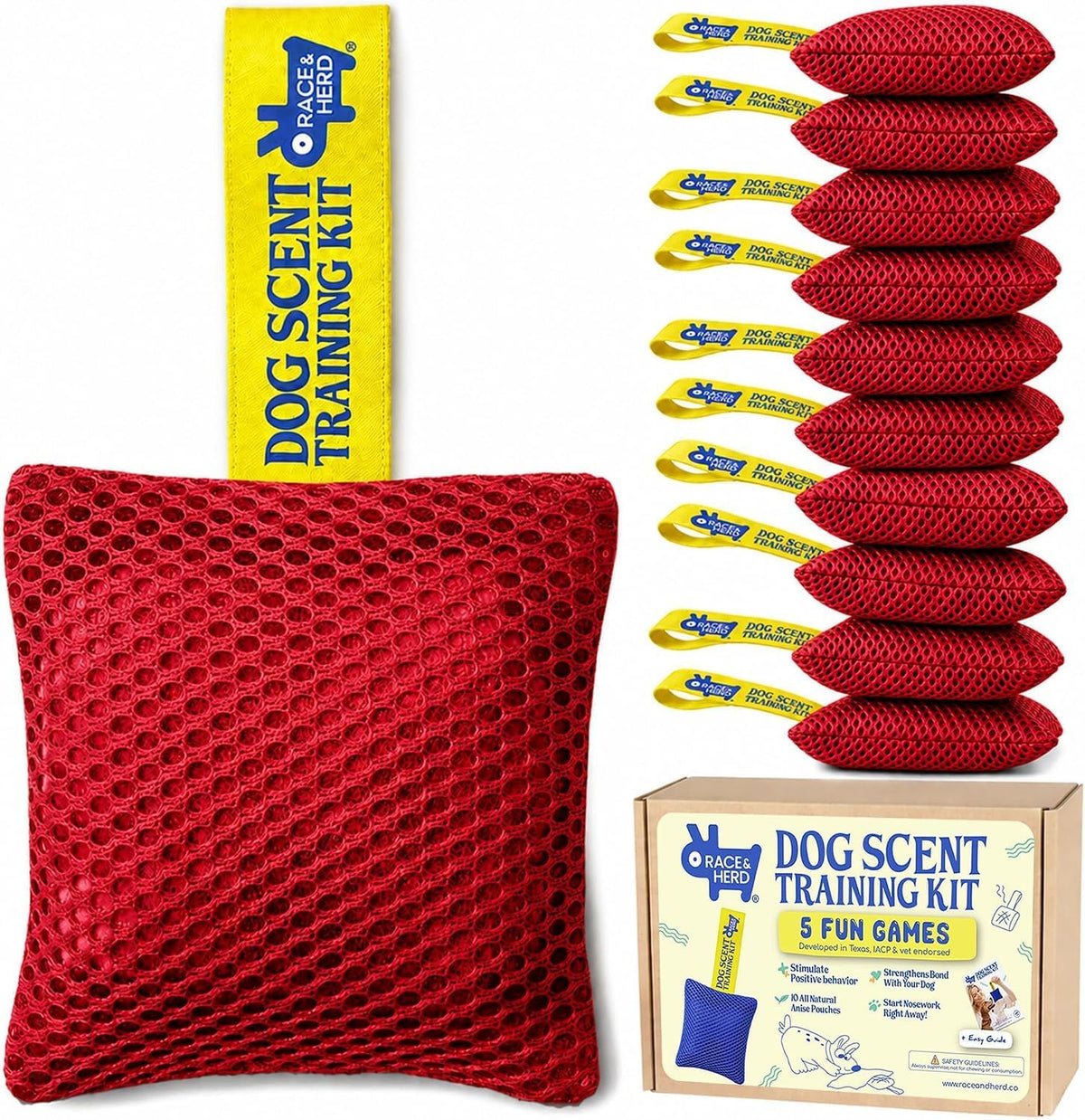 Race&Herd Dog Scent Kit — 10 Anise Sniff Pouches, 4" (Cherry)