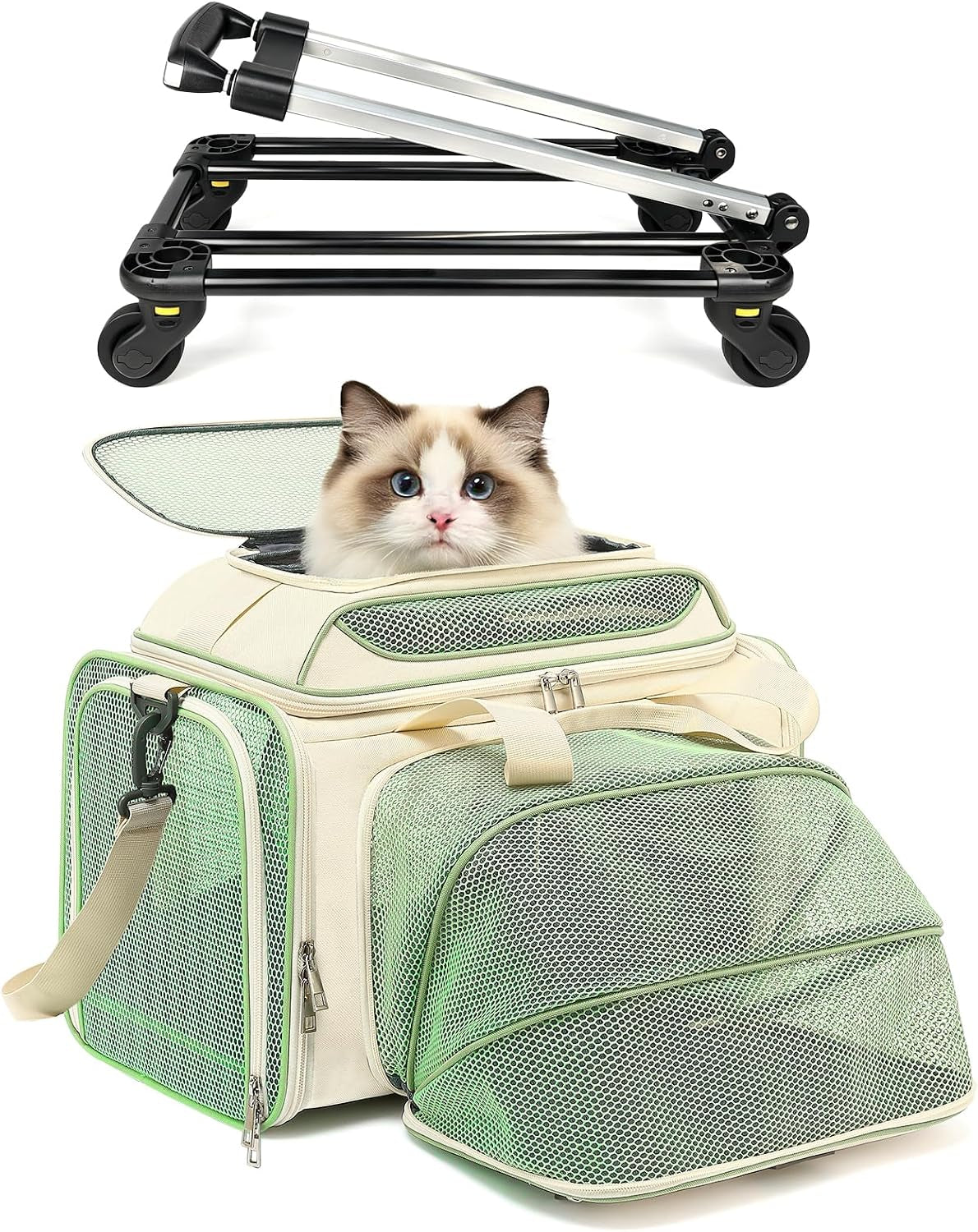 Pet Carrier with Wheels for Small Dog and Cat,Tsa Airline Approved, Expandable Space, Soft-Sided & Collapsible Design,Rolling Travel Bag on Wheels with Telescopic Handle