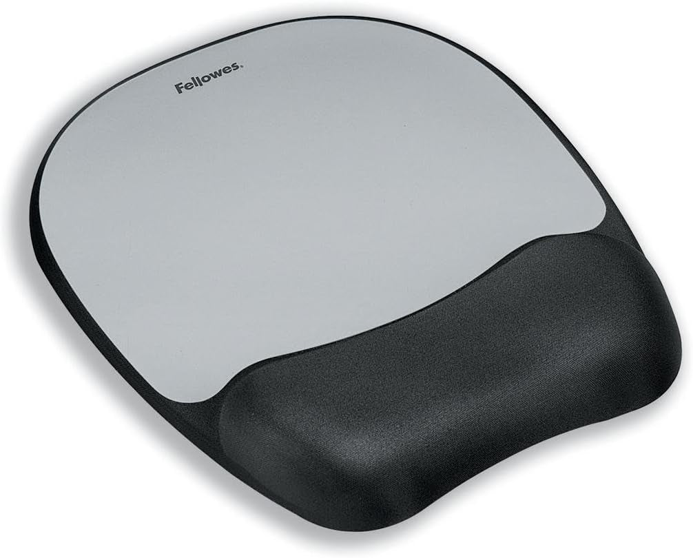Fellowes Memory Foam Mouse Pad/Wrist Rest- Silver Streak (9175801)