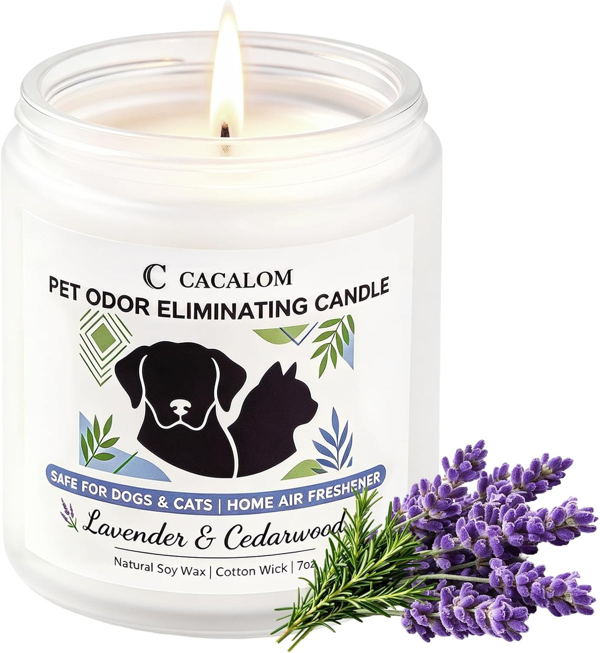 C CACALOM Pet Odor Eliminating Candle, Lavender & Cedarwood, Soy Wax, 7Oz