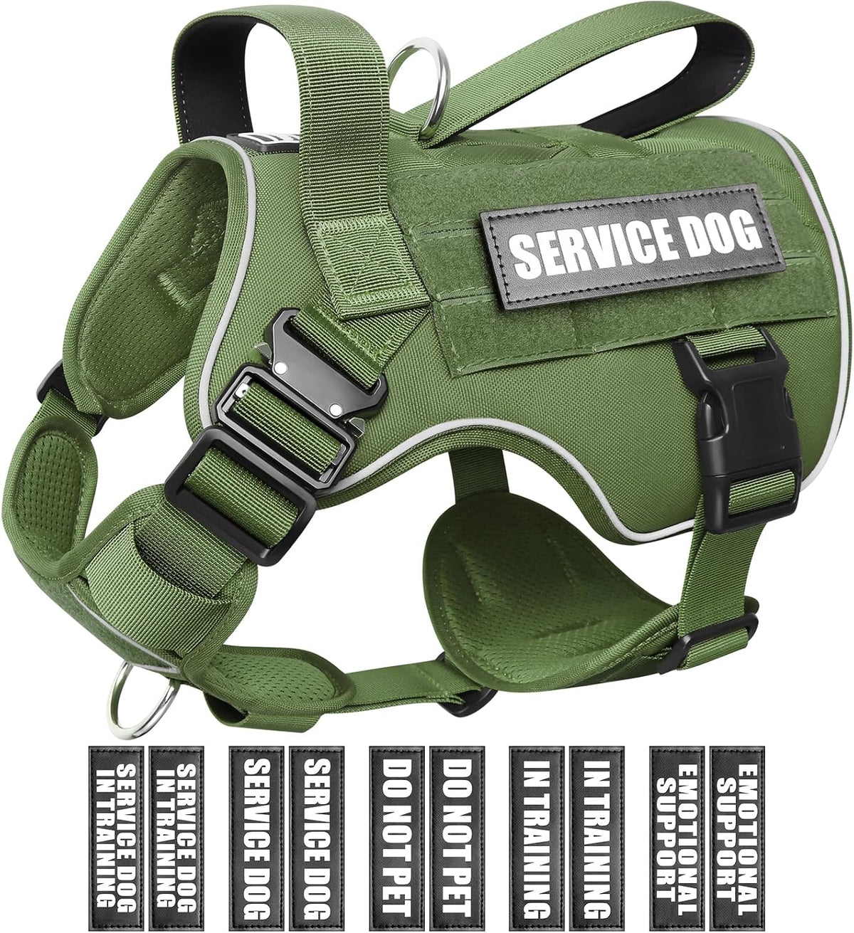 Tactical Dog Harness for Large Dog, Heavy Duty Service Dog MOLLE Vest with 10 Pet Patches, No Pull Military Working Vest for Training Hunting Walking