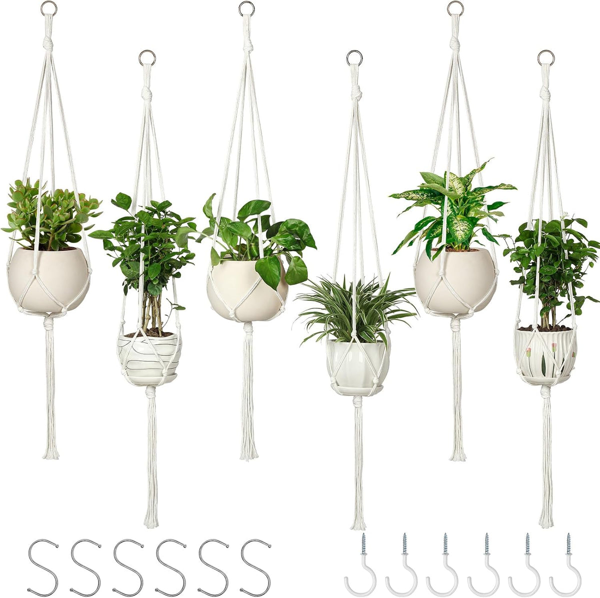 AOMGD 6 Pack Macrame Plant Hanger Indoor Hanging Planters, 43", Ivory