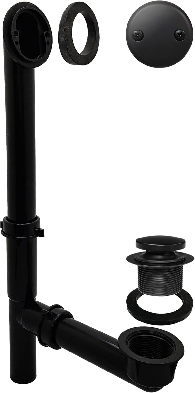 Westbrass 593144-62 14" Black Tubular Bathtub Waste & Overflow Assembly with with Tip-Toe Drain Plug and 2-Hole Faceplate, Matte Black