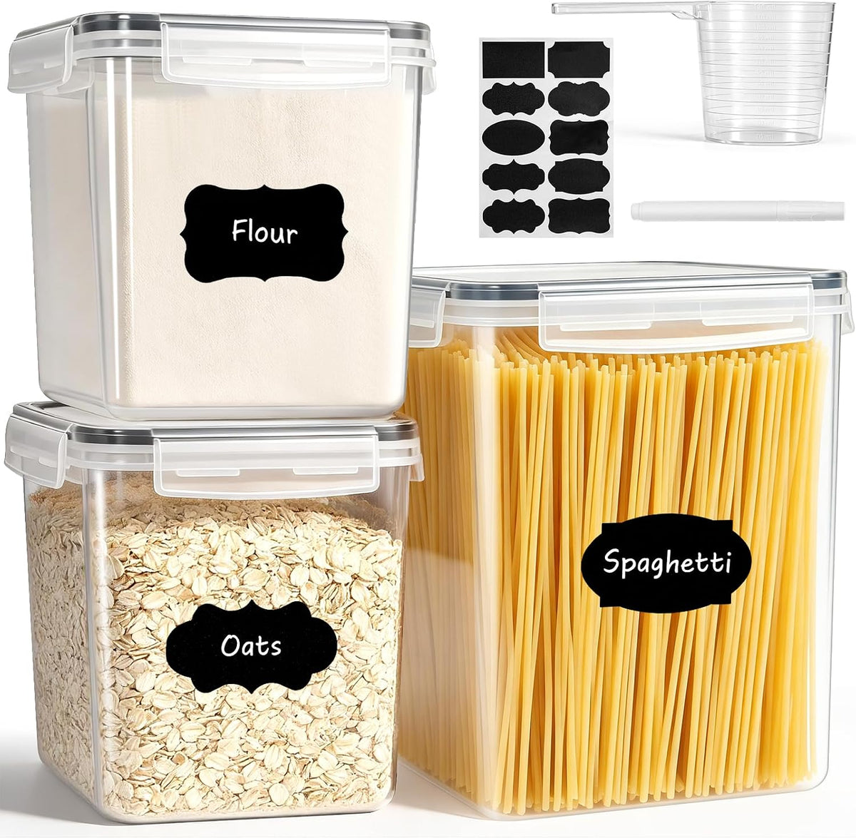 3-Pack Airtight Food Storage Containers, Bpa-Free Stackable Cereal