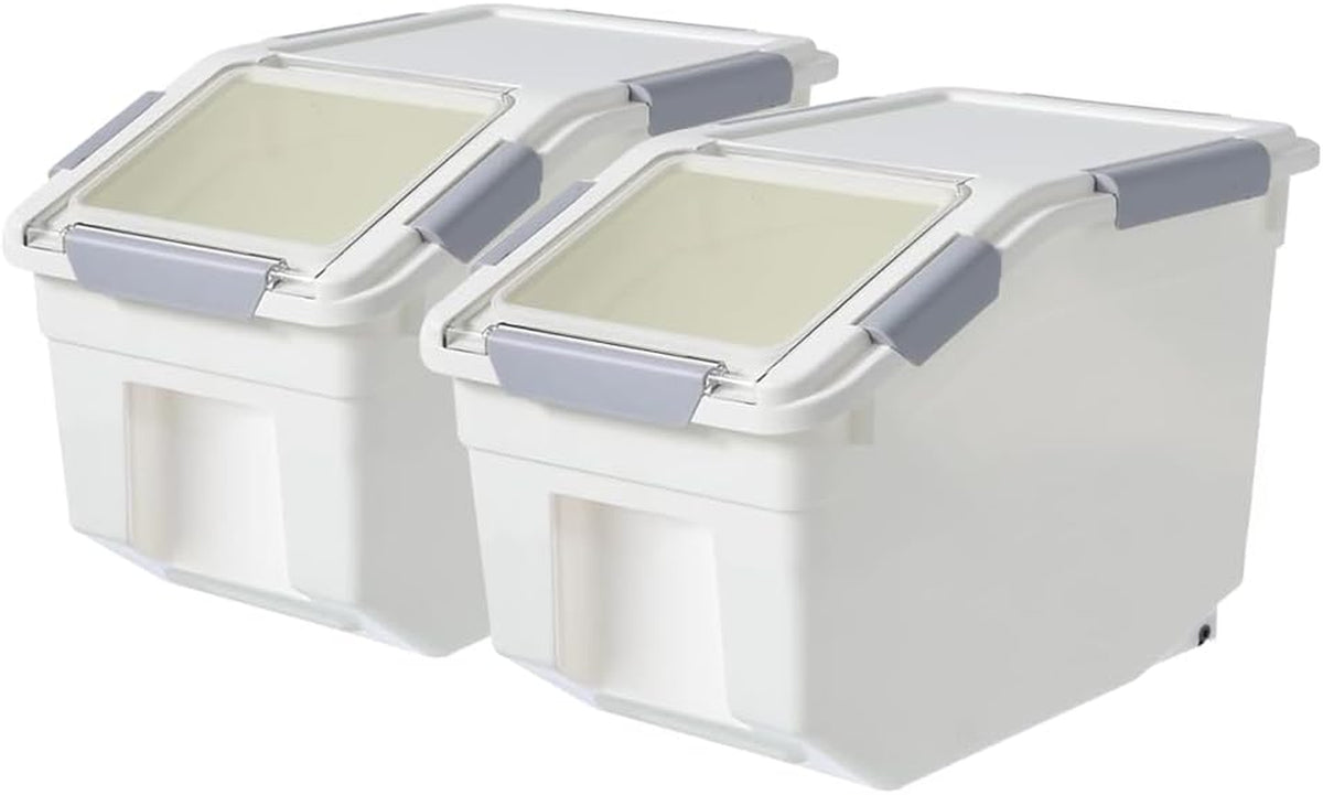20Lb Food Storage Container with Scoop with Handle & Wheels, 2 Pack