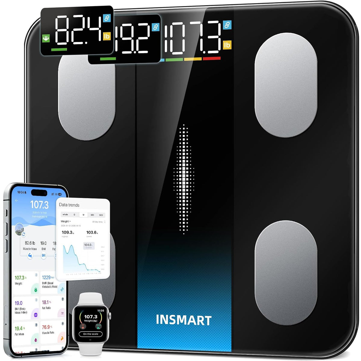 INSMART Scale for Body Weight, Body Fat & BMI, Large Display, 24 Metrics