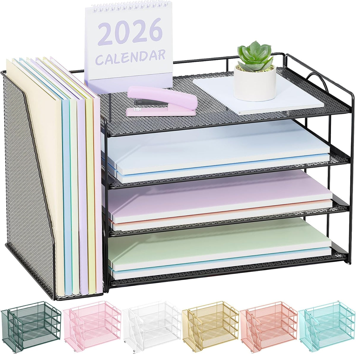 4-Tier Paper Organizer for Desk with File Organizer