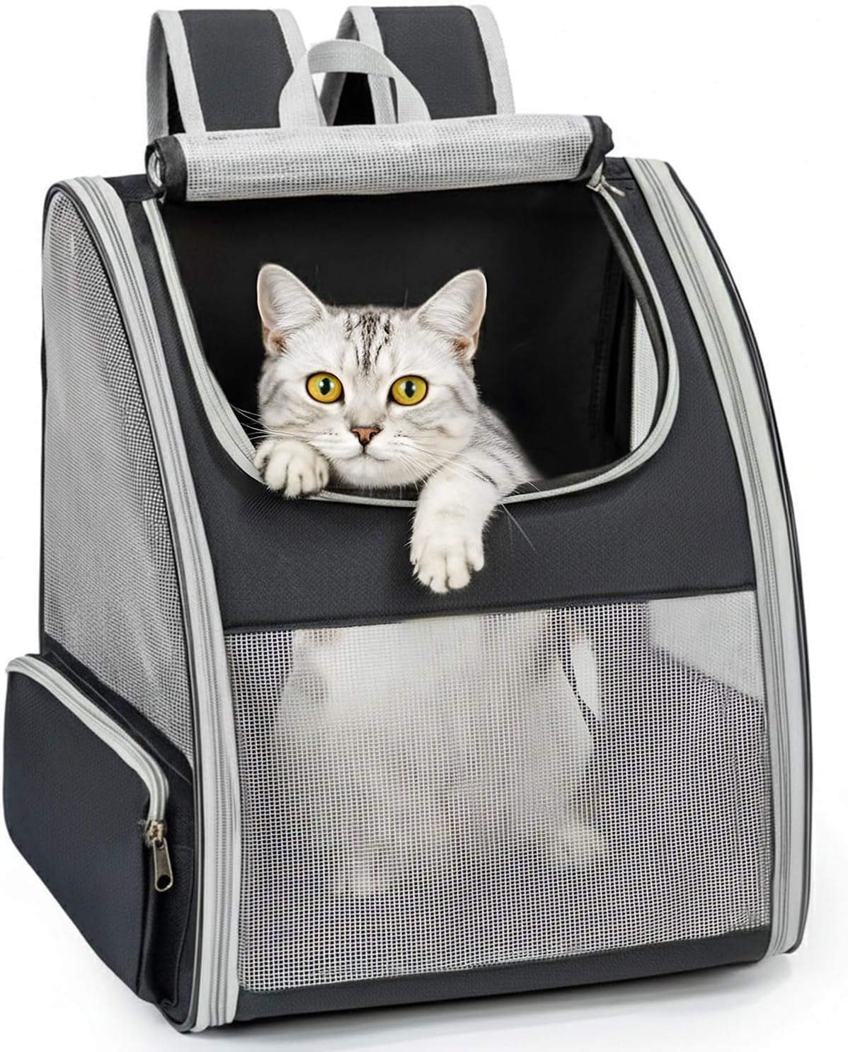 Conlun Cat Backpack Carrier for Small Dogs and Cats Fit up to 15 Lbs,Small Dog Backpack, Foldable with 3-Side Mesh Windows, Pet Carrier for Travel & Hiking Friendly,Gray