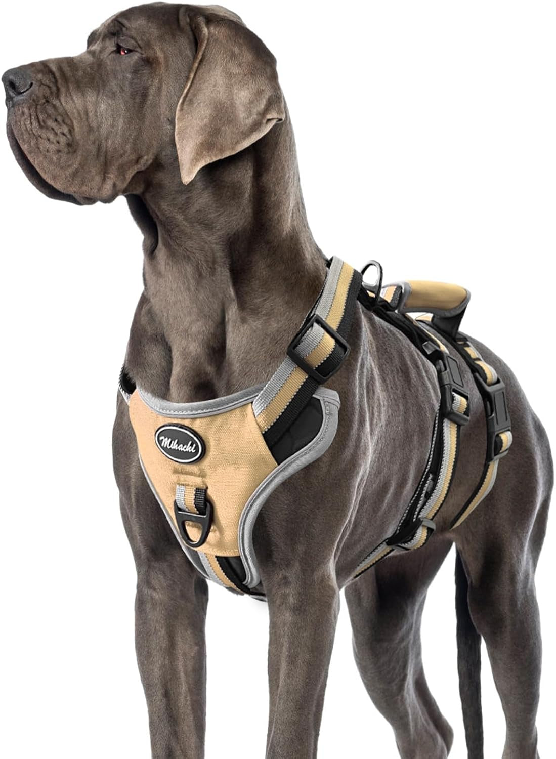 Mihachi Escape Proof Dog Harness - No Pull Dog Harness with Handle, Soft Padded Reflective and Adjustable Full Body Pet Harness Vest for Medium Large Dogs Walking Hiking Training, Beige X-Large