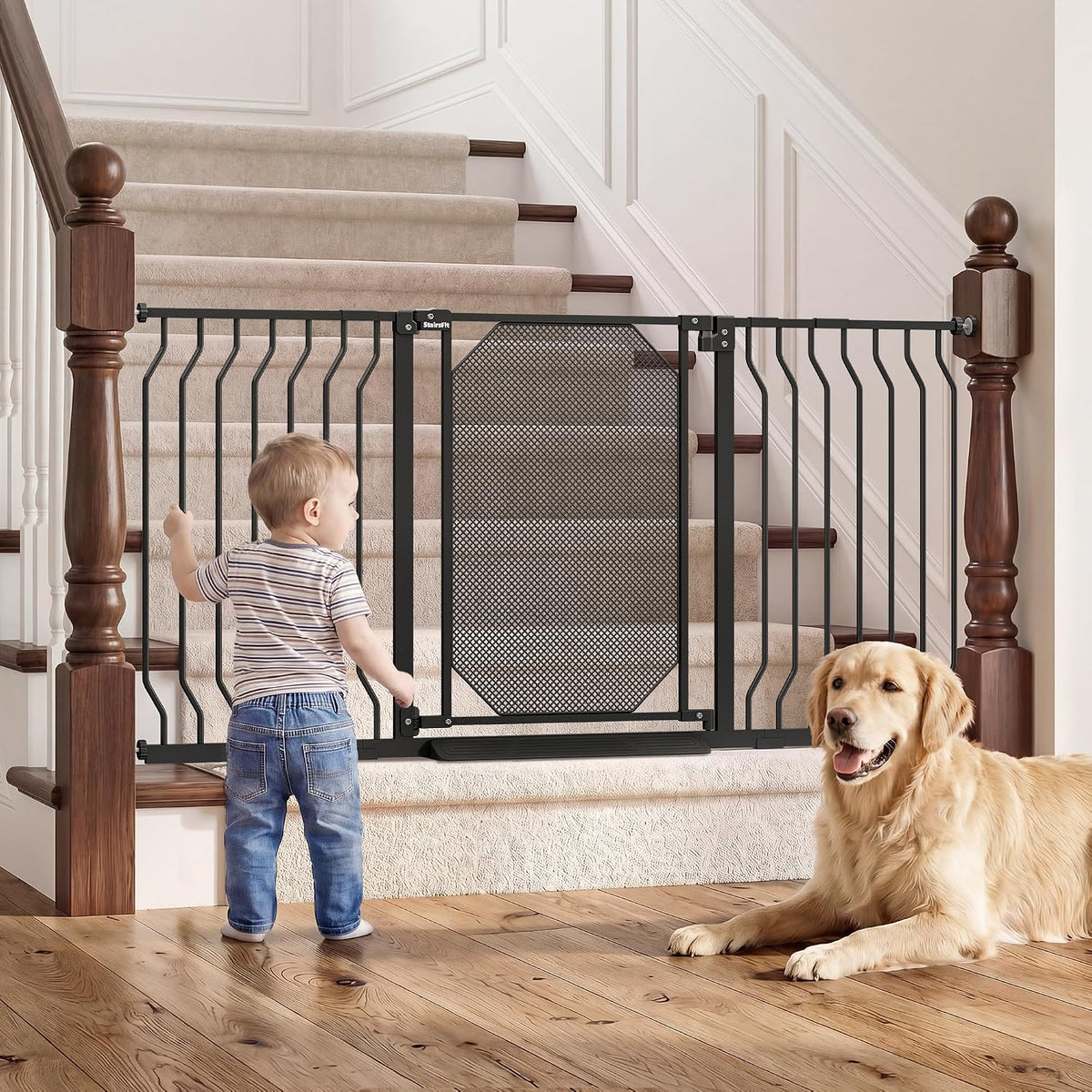 30-62.5" Extra Wide Auto Close Baby Gate for Stairs, Pet Gate Indoor, Black