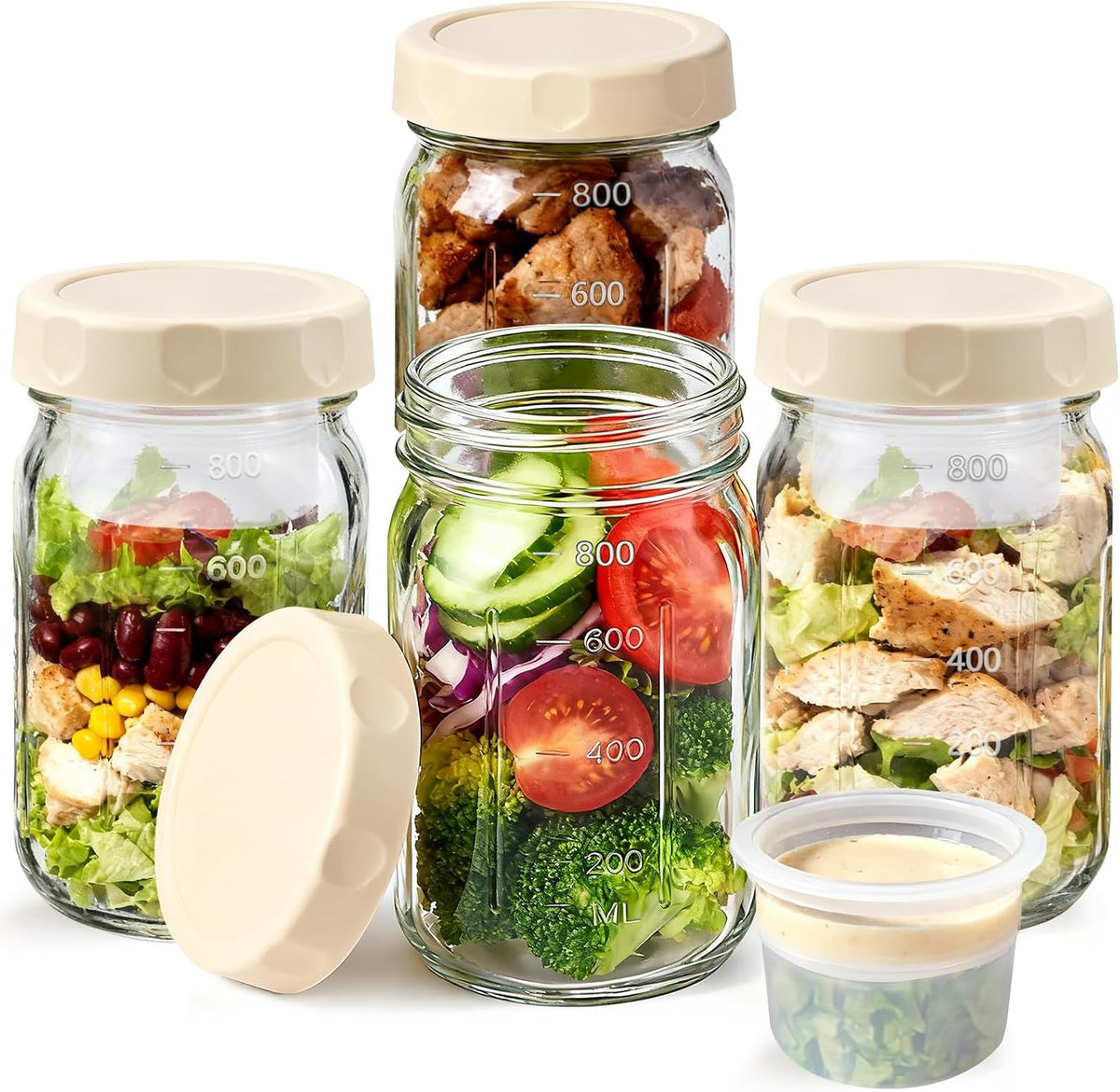 4 Pack 32 Oz Glass Salad Jars Leakproof Meal Prep Mason Jars