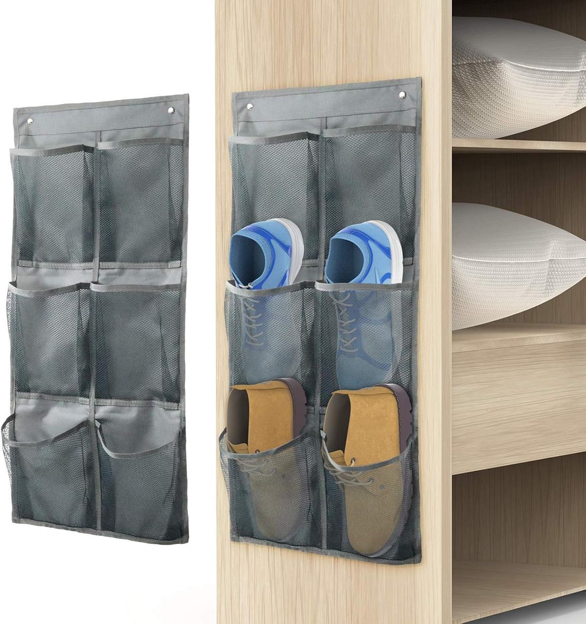 2Pack Canvas Shoe Organizer, Wall or Door Mount, Gray